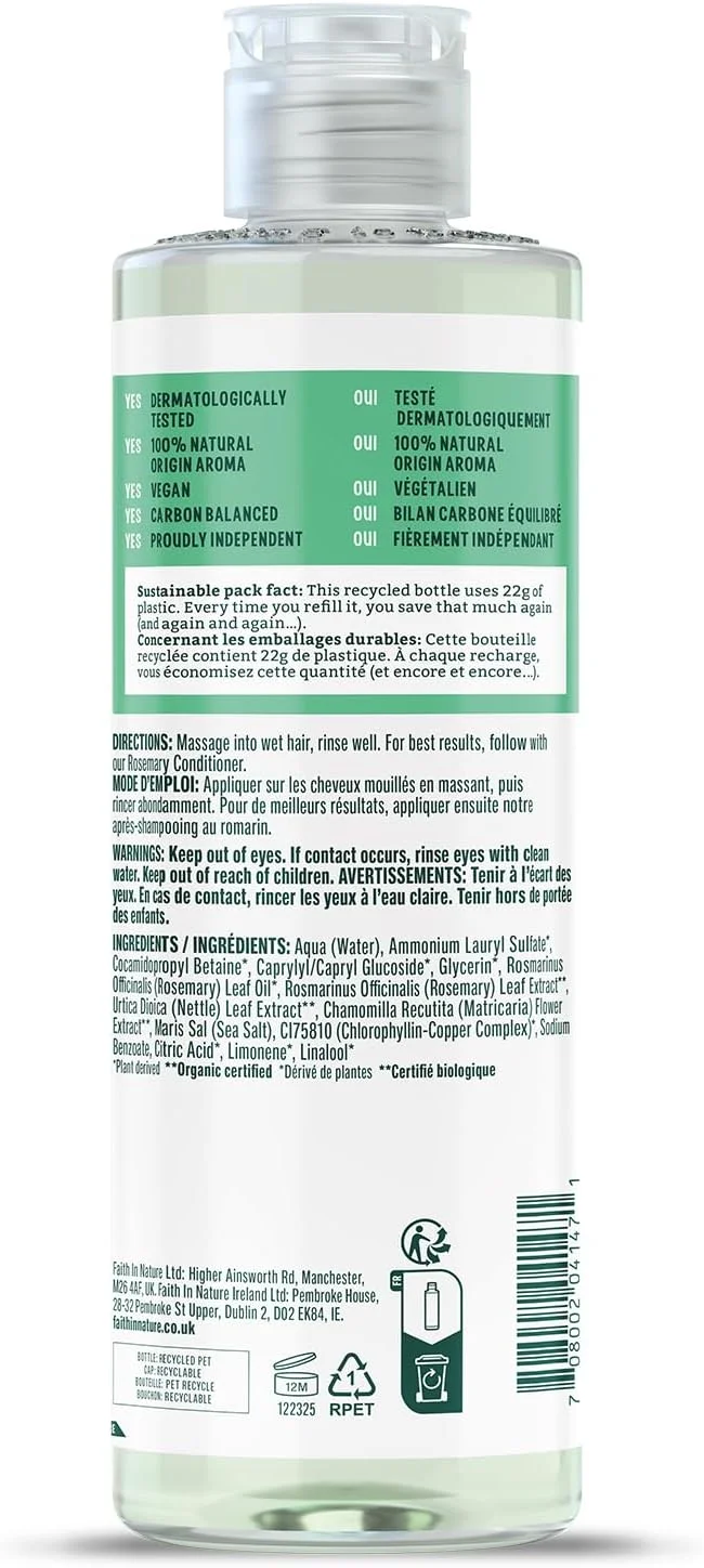 شامپو رزماری طبیعی Faith In Nature، متعادل کننده، وگان و بدون تست حیوانی، بدون SLS یا پارابن، برای موهای معمولی تا چرب، 400 میلی لیتر شامپو رزماری طبیعی Faith In Nature، متعادل کننده، وگان و بدون تست حیوانی، بدون SLS یا پارابن، برای موهای معمولی تا چرب، 400 میلی لیتر