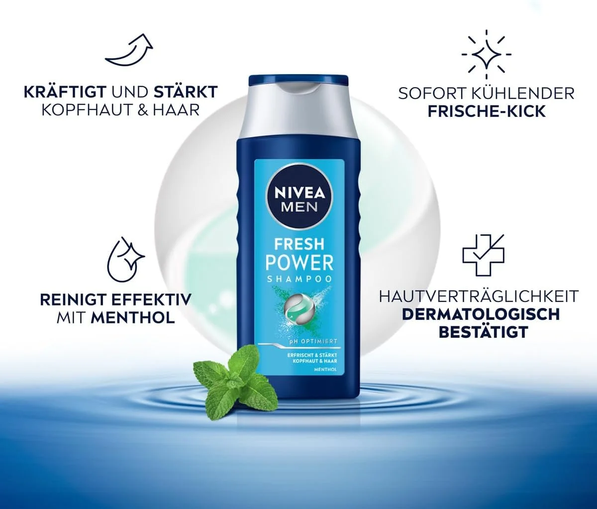 شامپو طراوت بخش نیوآ من فرش پاور حاوی منتول، شامپو مو بدون سیلیکون، طراوت بخش و تقویت کننده پوست سر و مو، مراقبت از مو با pH بهینه و طراوت (250 میلی لیتر) شامپو طراوت بخش نیوآ من فرش پاور حاوی منتول، شامپو مو بدون سیلیکون، طراوت بخش و تقویت کننده پوست سر و مو، مراقبت از مو با pH بهینه و طراوت (250 میلی لیتر)