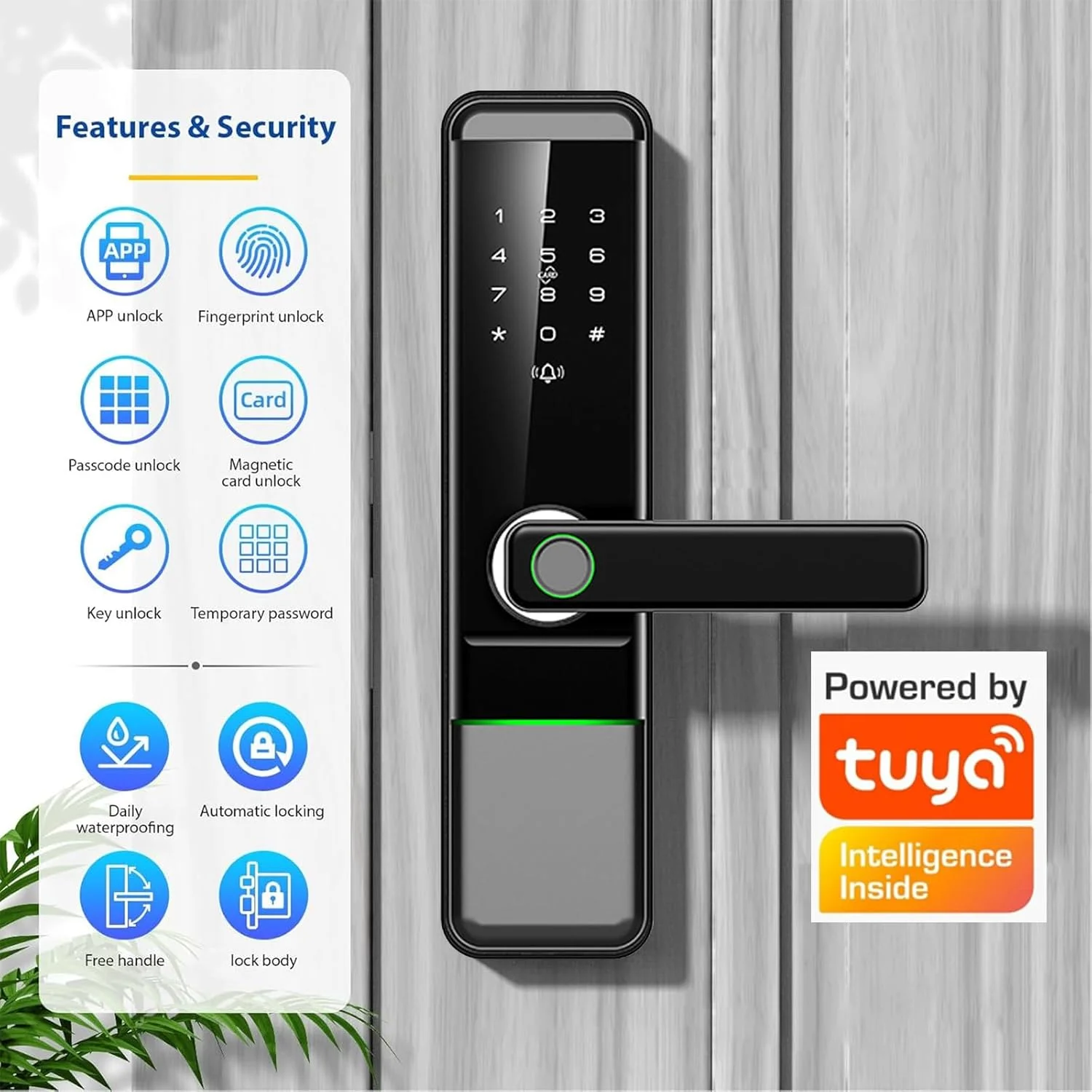 قفل درب اثر انگشتی هوشمند Begally برای برنامه Tuya، قفل درب صفحه کلید با دستگیره، قفل درب الکترونیکی اثر انگشتی، قفل هوشمند آلیاژ آلومینیوم برای خانه، دفتر و آپارتمان (مشکی-A)