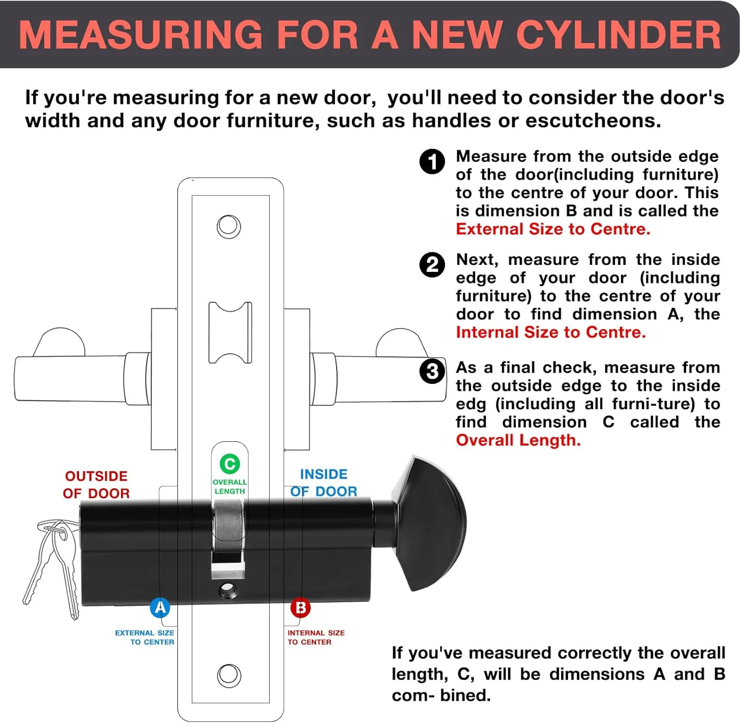 قفل سیلندر یورویی با شستی چرخشی دیدا 100 میلی‌متری، قفل بشکه‌ای UPVC 50T/50 به همراه 3 کلید، ضد ضربه، ضد سوراخکاری، ضد بازکردن قفل