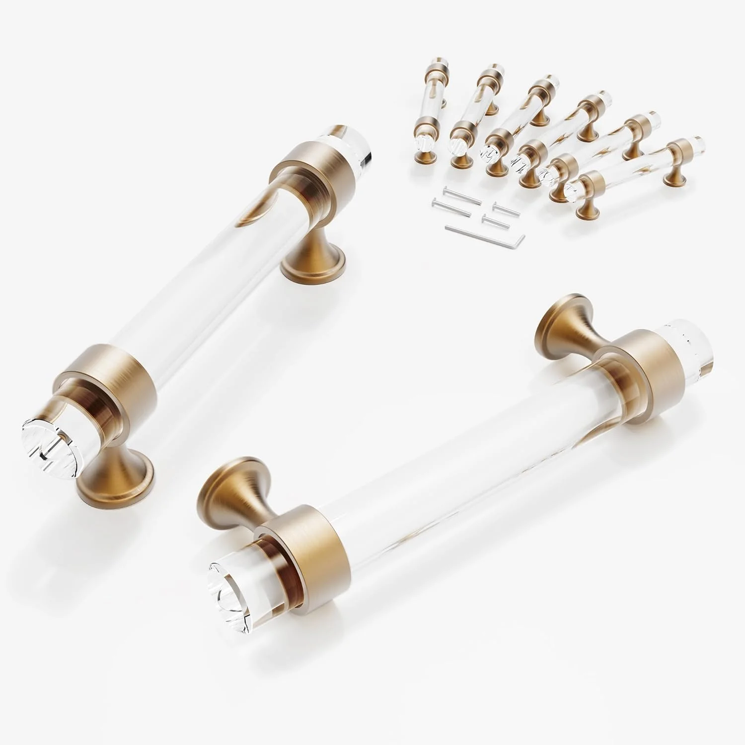 دستگیره کابینت CEYMIO، 96 میلی‌متر، برنزی شامپاین، 6 عددی، دستگیره کریستالی برای کشوهای کمد، سخت‌افزار دستگیره شفاف شیشه‌ای برای حمام و اتاق خواب