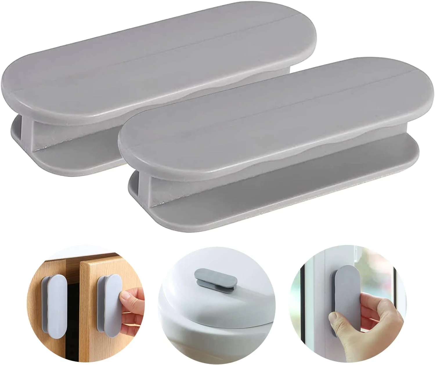 بسته 2 عددی دستگیره درب بالکن CiciIng، دستگیره درب خود چسب، دستگیره کابینت، دستگیره پلاستیکی درب برای کشوهای کابینت، پنجره ها، درب شیشه ای (خاکستری)