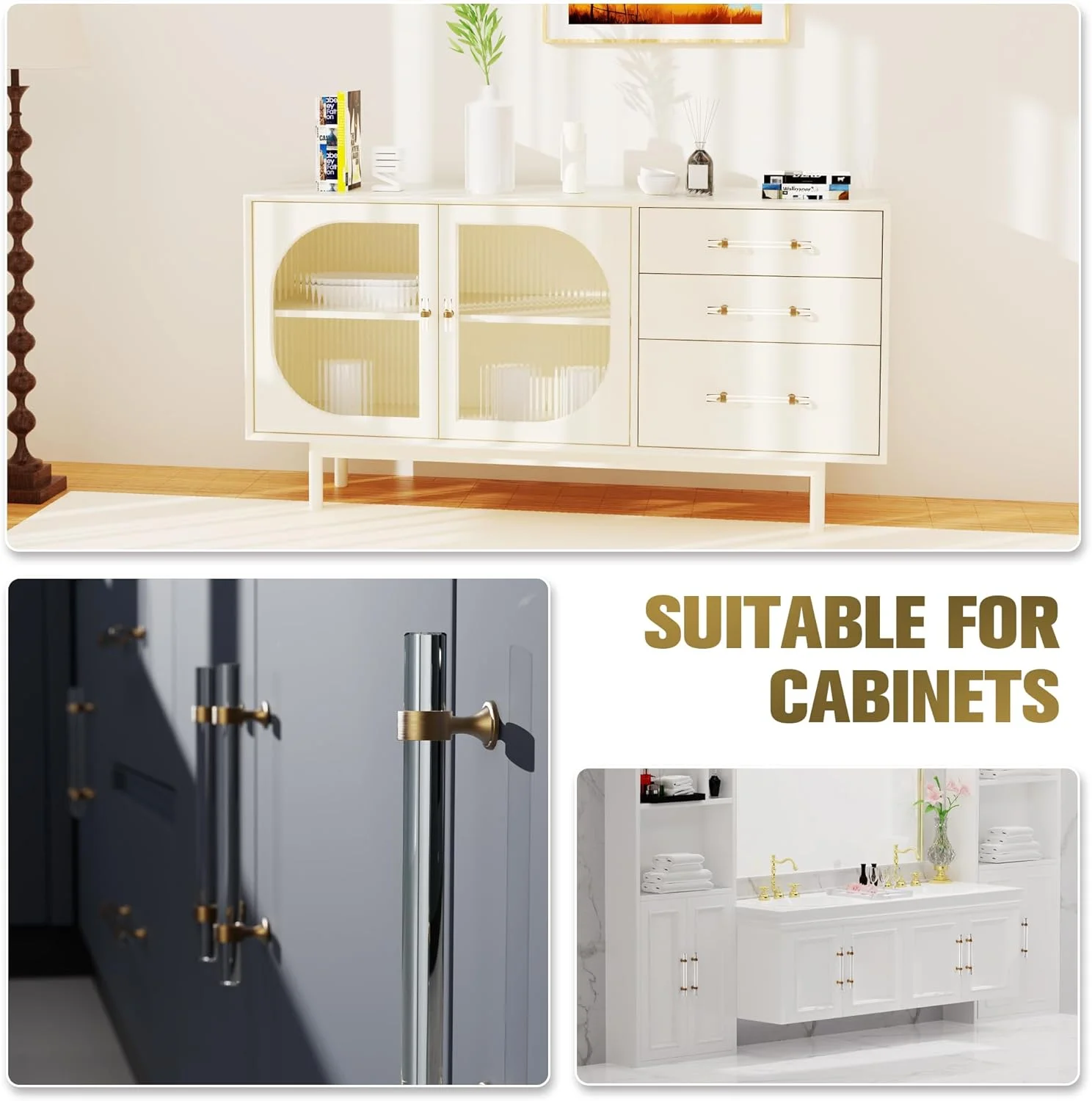 دستگیره کابینت CEYMIO، 96 میلی‌متر، برنزی شامپاین، 6 عددی، دستگیره کریستالی برای کشوهای کمد، سخت‌افزار دستگیره شفاف شیشه‌ای برای حمام و اتاق خواب