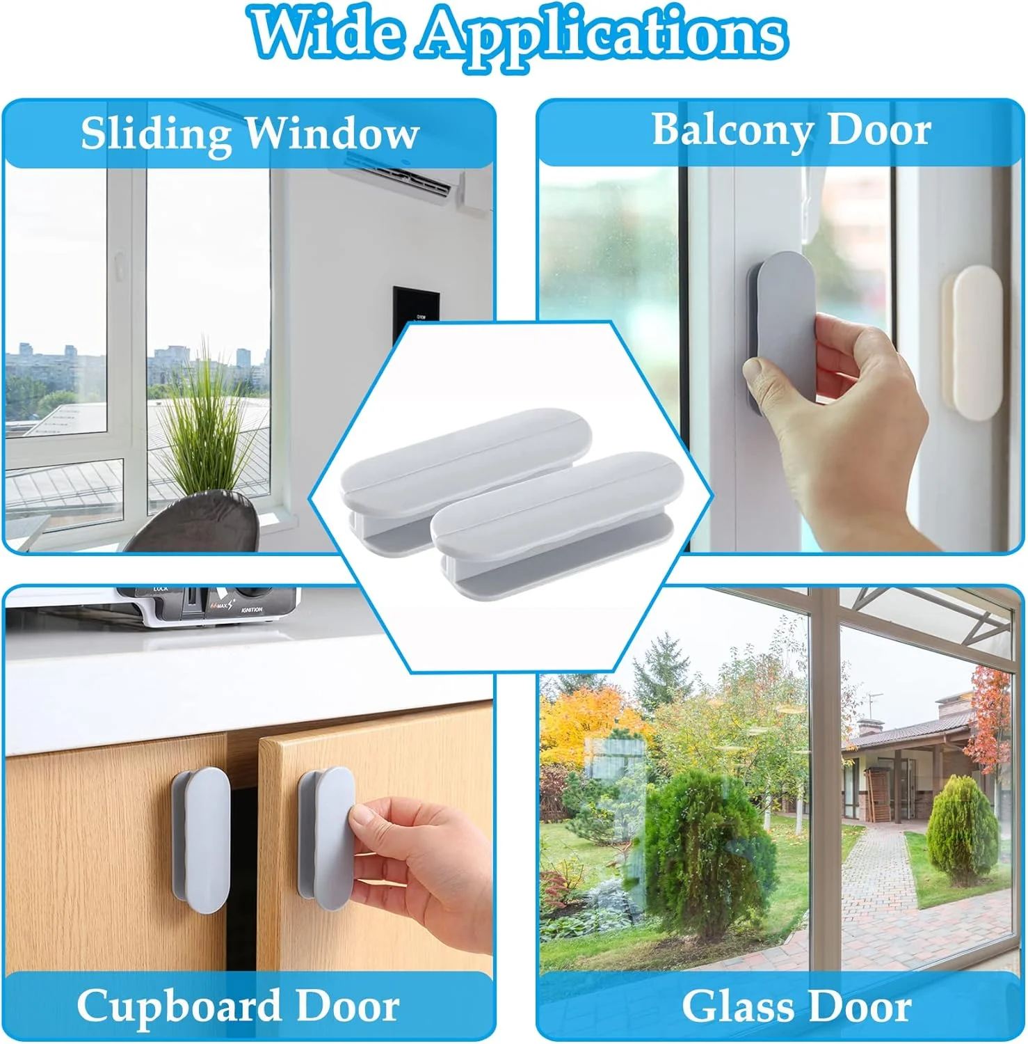 بسته 2 عددی دستگیره درب بالکن CiciIng، دستگیره درب خود چسب، دستگیره کابینت، دستگیره پلاستیکی درب برای کشوهای کابینت، پنجره ها، درب شیشه ای (خاکستری)