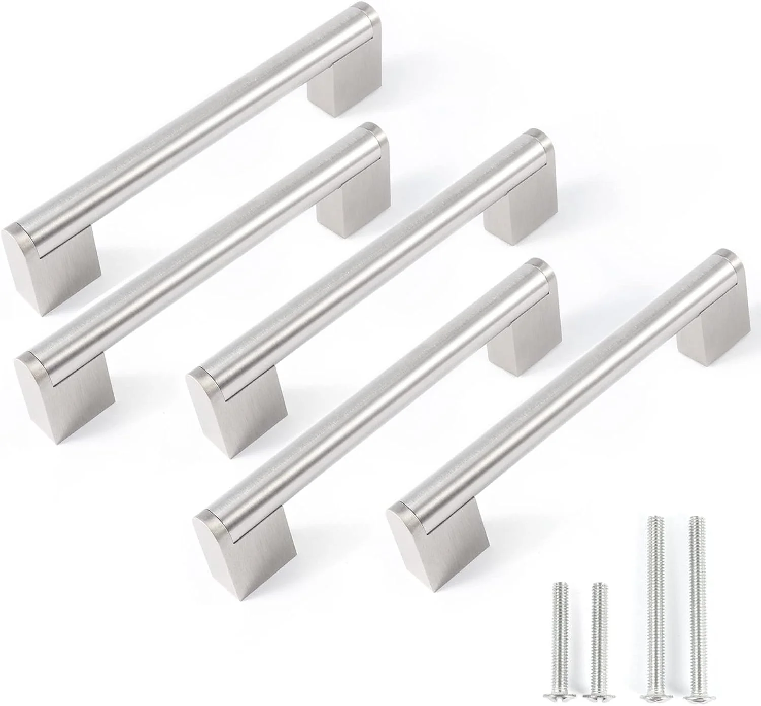 دستگیره کابینت آشپزخانه فولجنته، بسته 5 عددی، نیکل برس خورده، فاصله سوراخ 128 میلی متر (5 اینچ)، دستگیره کشو، دستگیره درب کمد، دستگیره مبلمان، دستگیره درب کروم برس خورده، سخت افزار حمام فولادی برس خورده