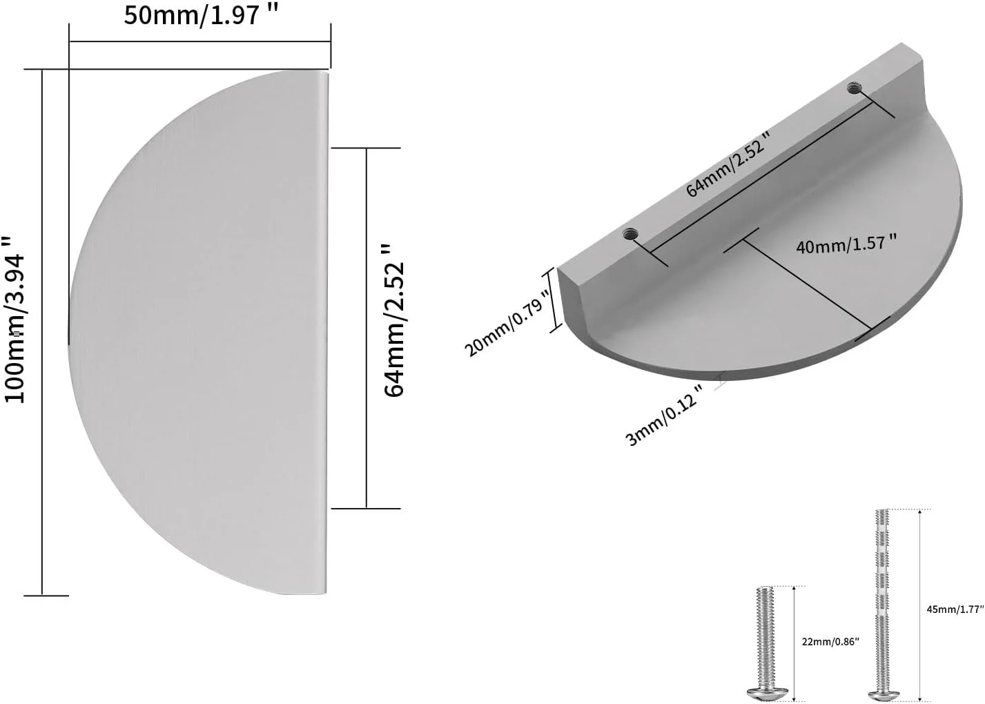 دستگیره های کشو Evionlin خاکستری روشن 2-1/2 اینچی، 4 عدد دستگیره های هلالی برنجی برس خورده نیم دایره ای با پیچ ​​برای درب مبلمان اتاق خواب کمد آشپزخانه