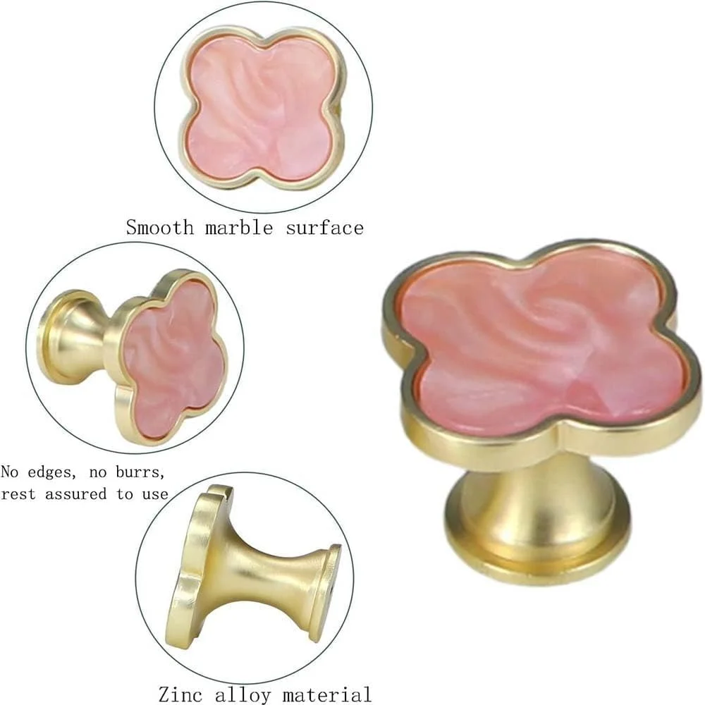 دستگیره شبدر چهار برگ، آلیاژ روی، 6 عدد، صورتی، به همراه پیچ برای کابینت، کمد، کشو، مبلمان آشپزخانه، کمد لباس