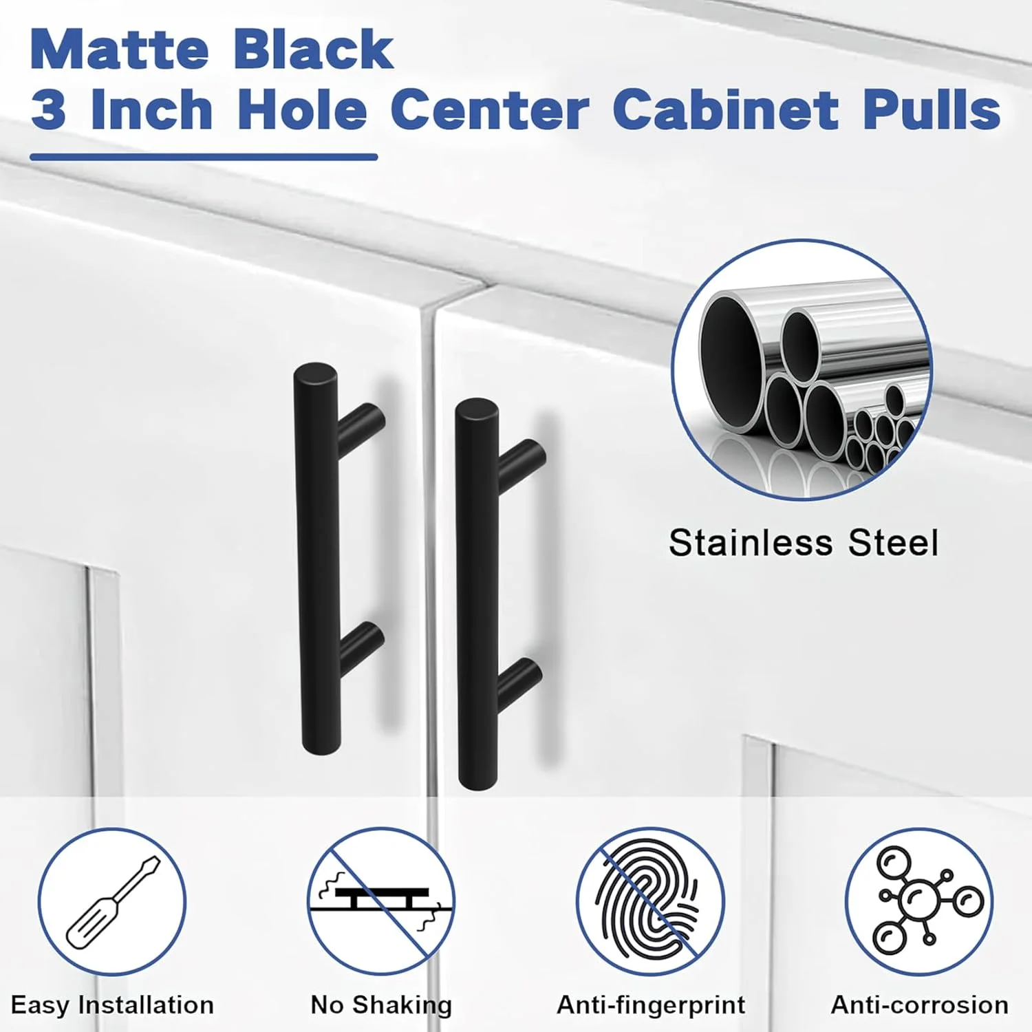 دستگیره کابینت Estmoon، بسته 30 عددی، مرکز سوراخ 3 اینچی، دستگیره های مشکی مات، دستگیره های کشوی مشکی استیل ضد زنگ، طول 5 اینچ، دستگیره های سخت افزاری کابینت آشپزخانه برای کابینت ها و کشوها، مرکز سوراخ 76 میلی متری