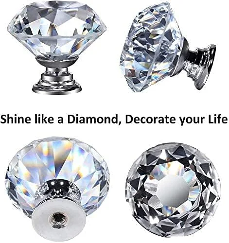 دسته کابینت کریستالی ETTBC، 20 عددی، 30 میلی‌متری، دستگیره شفاف الماس کریستالی برای کشو کابینت، درب کابینت به همراه پیچ برای منزل، اداره، کمد و کشو