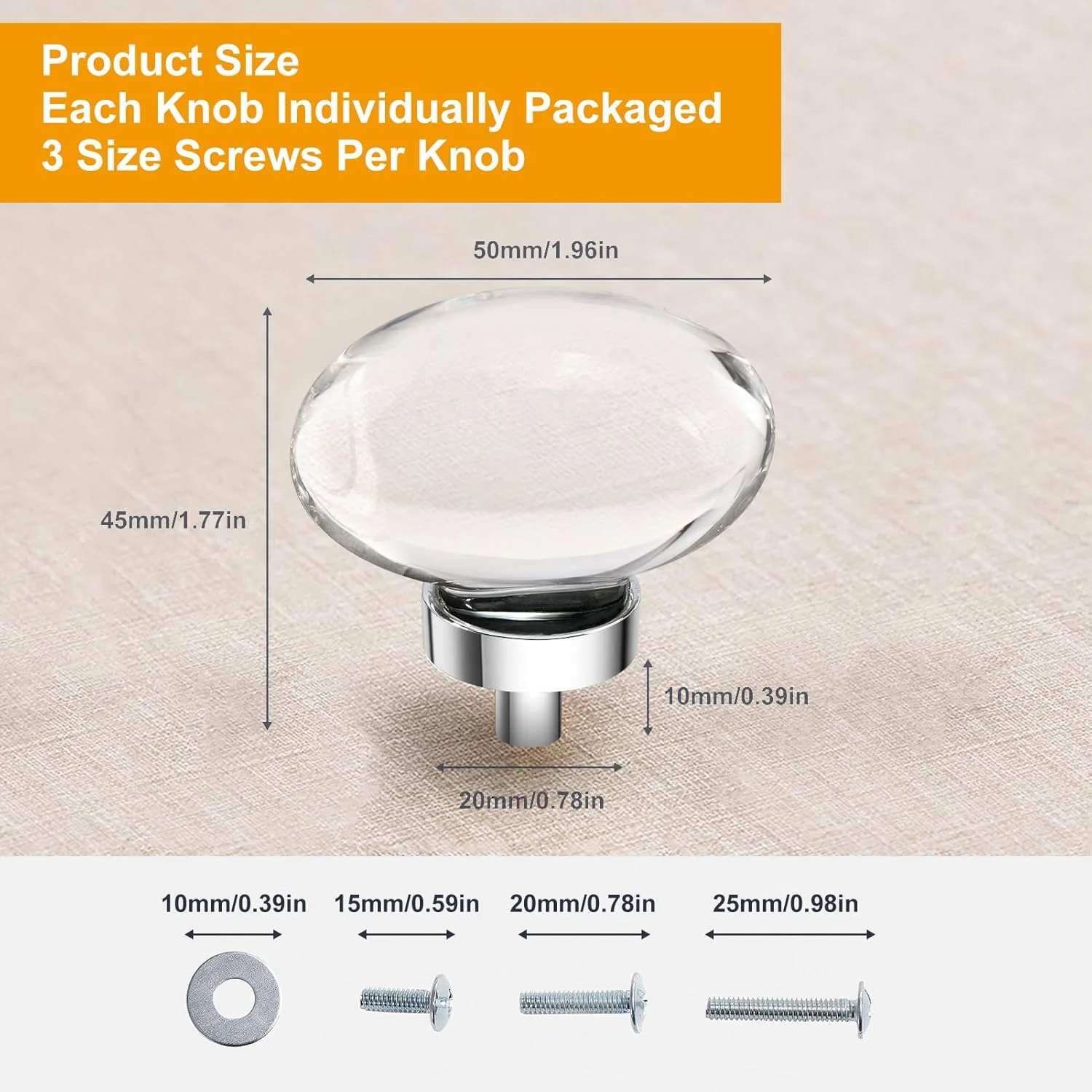 CLCTK بسته 4 عددی دستگیره کابینت شیشه ای کروم براق، دستگیره های کریستالی کروم برای کشوهای کمد، آشپزخانه، حمام، کابینت بیضی شکل