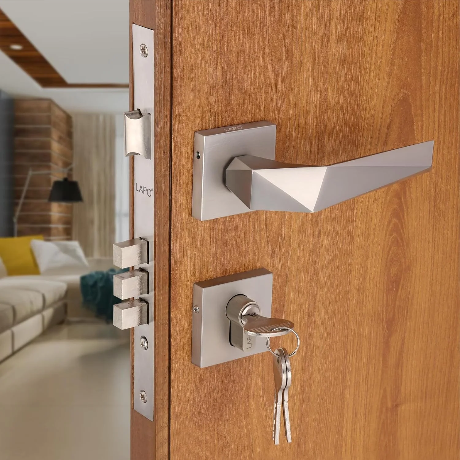 قفل درب آپارتمانی LAPO، قفل درب با امنیت بالا برای درب ورودی و اتاق خواب، روی و برنج بادوام، روکش مات، ست دستگیره قفل درب، 3 کلید برنجی | روکش مات