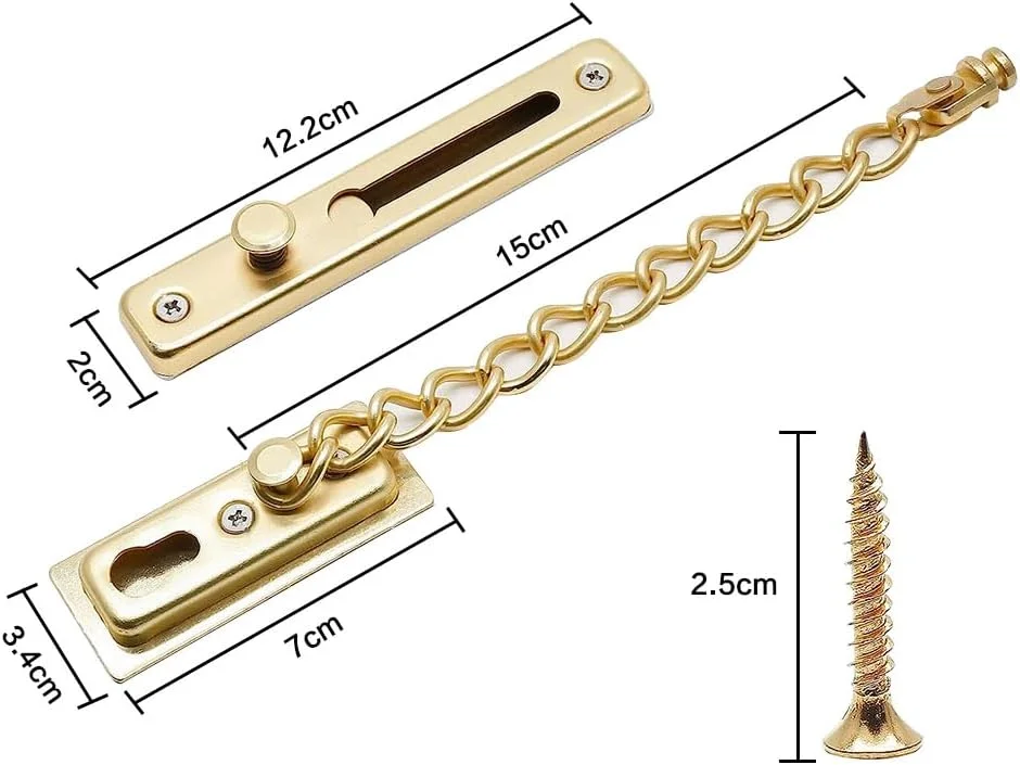 قفل زنجیری درب JZS با فنر، محافظ زنجیر درب ایمنی استیل ضد زنگ، قفل فشاری ضد سرقت برای درب، پنجره - طلایی