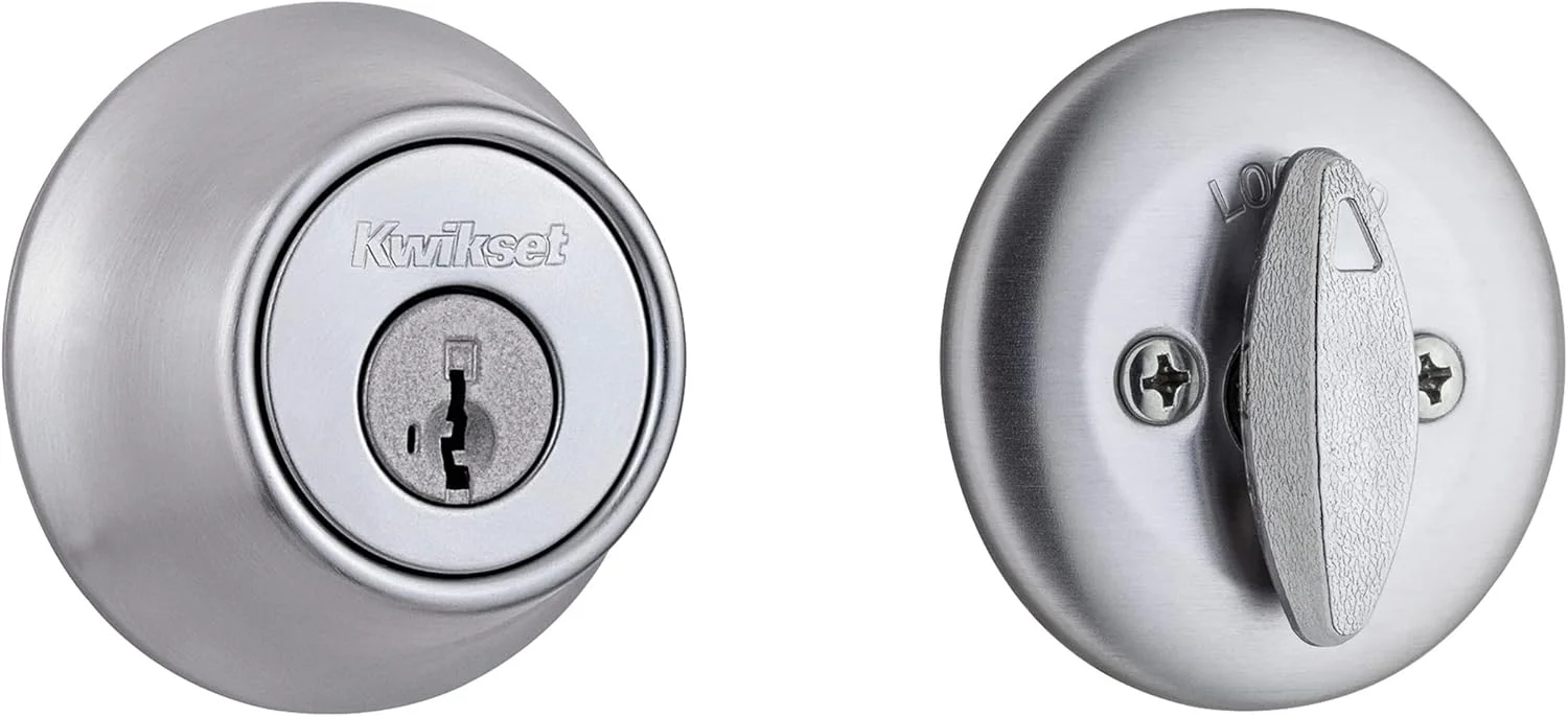 قفل ددبولت Kwikset 660، درب ورودی کلیددار گرد کروم ساتن، امنیت مقاوم در برابر باز کردن قفل SmartKey Rekey، ددبولت تک سیلندر