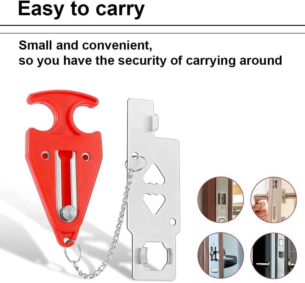 قفل درب قابل حمل Kigauru، فولاد ضد زنگ، بدون نیاز به سوراخکاری، قفل درب امنیتی هتل و منزل برای مسافران، استاپر درب هتل با استحکام بالا برای جلوگیری از ورود غیرمجاز، ایجاد امنیت و حریم خصوصی بیشتر