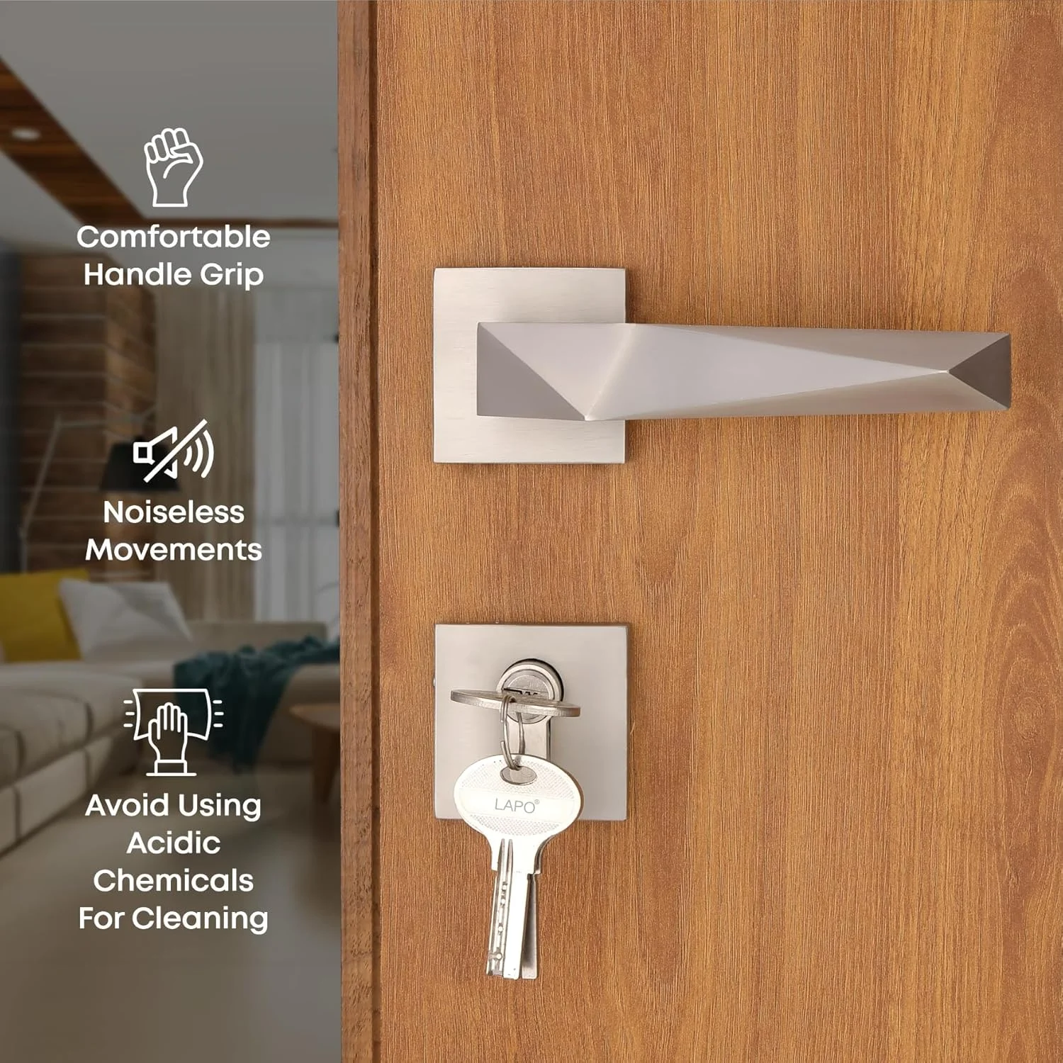 قفل درب آپارتمانی LAPO، قفل درب با امنیت بالا برای درب ورودی و اتاق خواب، روی و برنج بادوام، روکش مات، ست دستگیره قفل درب، 3 کلید برنجی | روکش مات