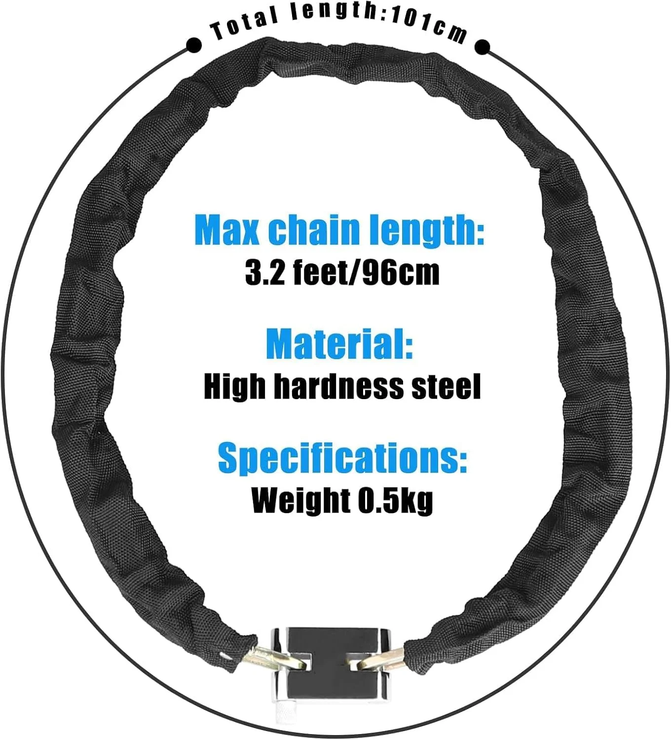 قفل زنجیری دوچرخه خزنه، ضد سرقت و ایمنی بالا، قفل دوچرخه ضد آب برای دوچرخه، موتور سیکلت، اسکوتر، درب، دروازه، حصار، [3 کلید]