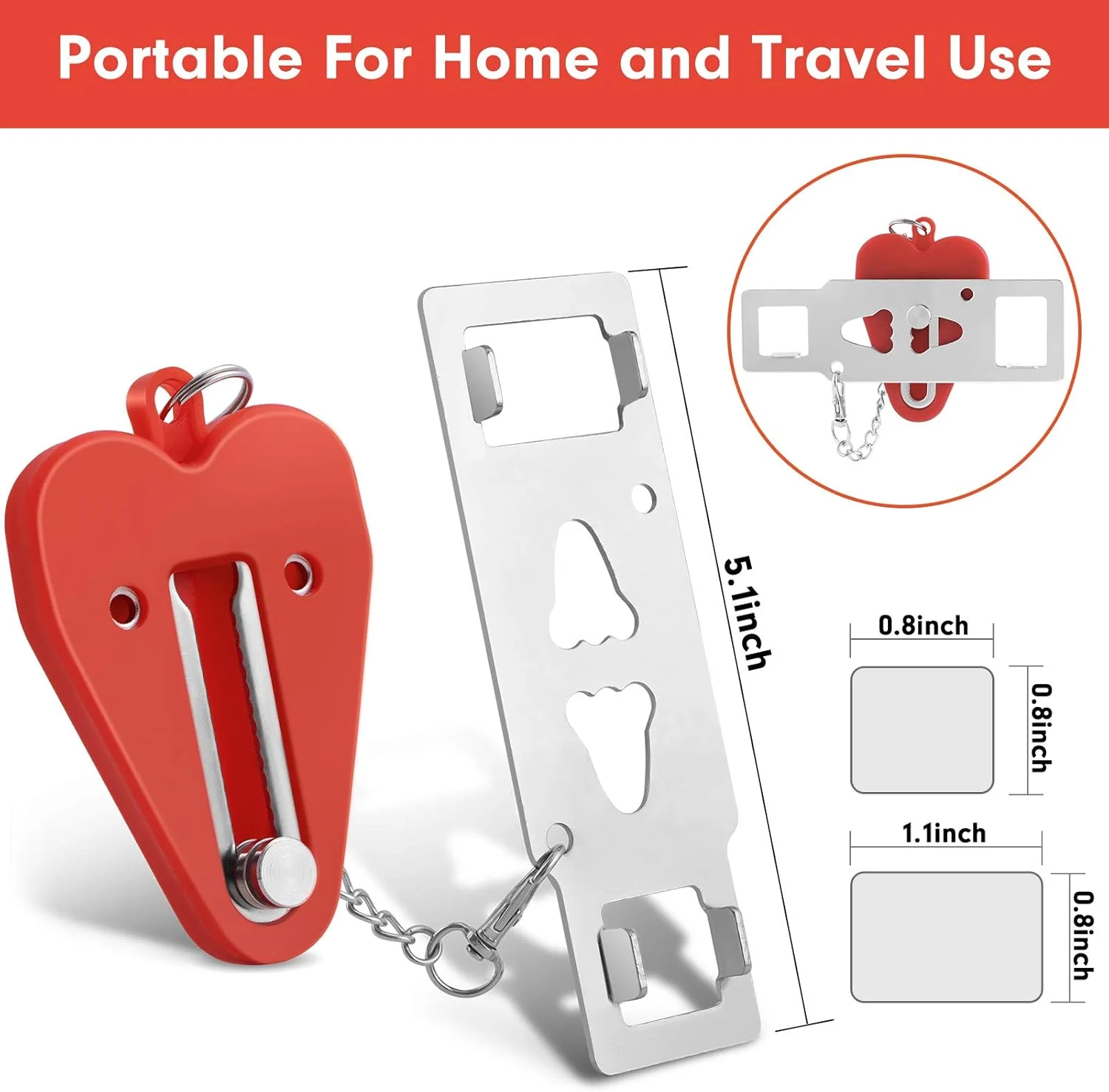 قفل درب قابل حمل QSLQYB، قفل درب مسافرتی استیل ضد زنگ برای امنیت، قفل درب امنیتی قابل حمل نرمال-1