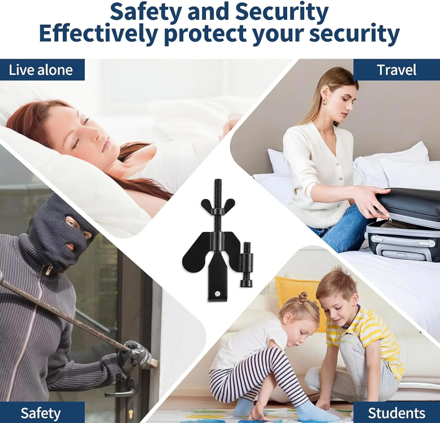 قفل درب قابل حمل برای مسافرت و منزل، استاپر امنیتی استیل ضد زنگ، نصب بدون نیاز به سوراخکاری، مناسب برای اکثر درها، جلوگیری از ورود غیرمجاز در هتل ها، آپارتمان ها و درب ها