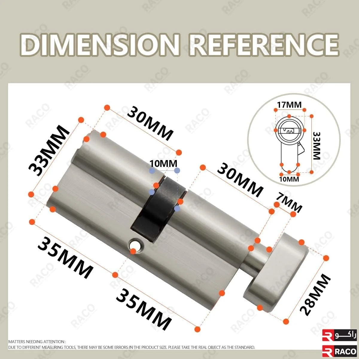 سیلندر قفل راکو (70 میلی متر) | سیلندر درب یورویی با 3 کلید، ضد ضربه، ضد سوراخ و ضد باز کردن | مناسب برای درب های چوبی، UPVC و کامپوزیت