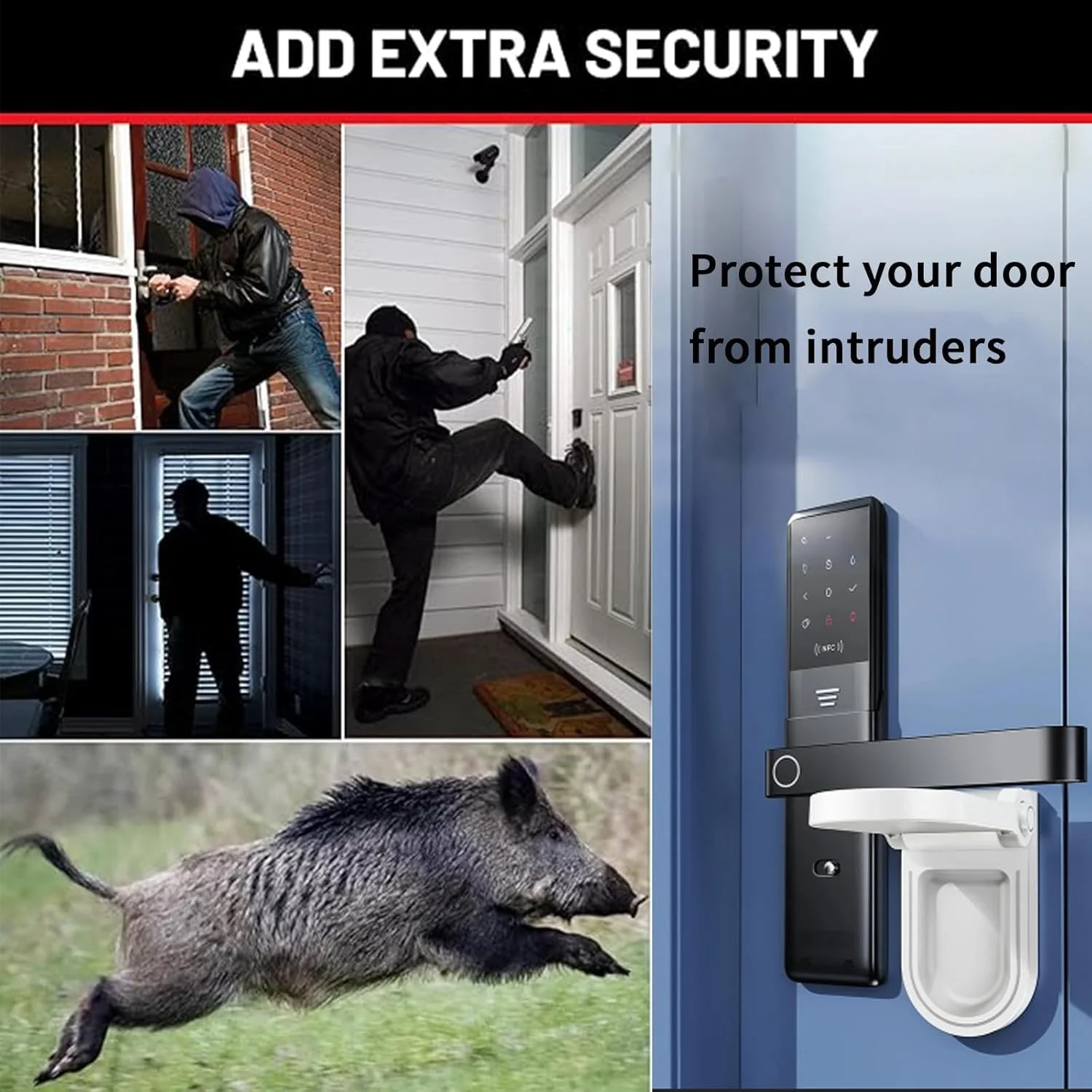 قفل درب قابل حمل با مکانیزم قفل دوگانه برای امنیت خانه، نصب بدون نیاز به دریل و پایه چسب فوق العاده پهن، ایده آل برای استفاده در آپارتمان، مسافرت، هتل، استفاده در فضای داخلی، دستگاه ایمنی برای زنان و خانواده ها