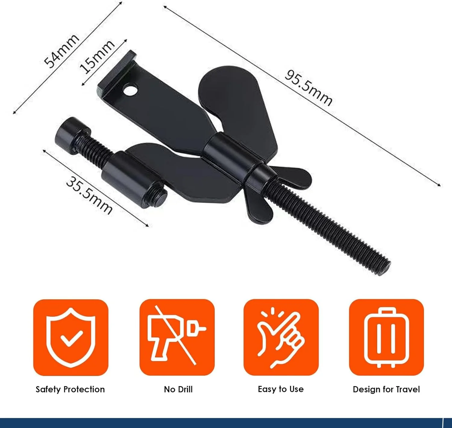 قفل درب قابل حمل برای مسافرت و منزل، استاپر امنیتی استیل ضد زنگ، نصب بدون نیاز به سوراخکاری، مناسب برای اکثر درها، جلوگیری از ورود غیرمجاز در هتل ها، آپارتمان ها و درب ها