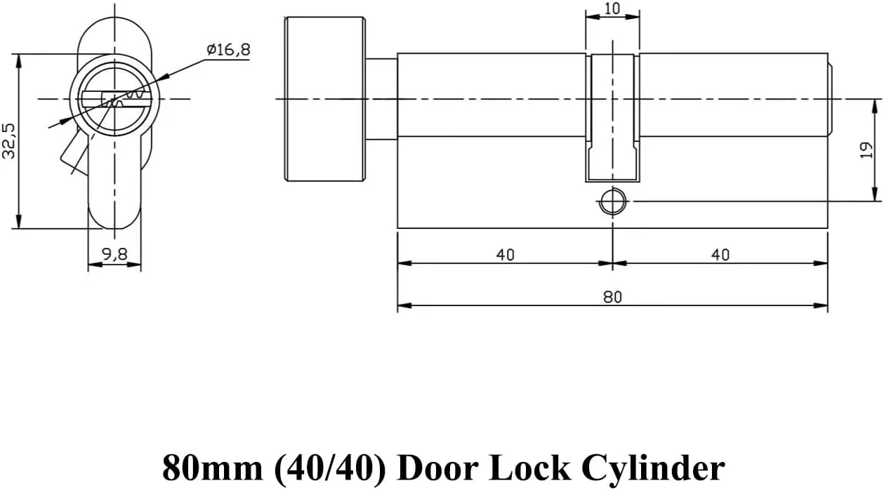 سیلندر قفل درب روبیک 80 میلی متر، دو طرفه با 5 کلید و شستی چرخشی، ضد زنگ برای درب های چوبی و آلومینیومی