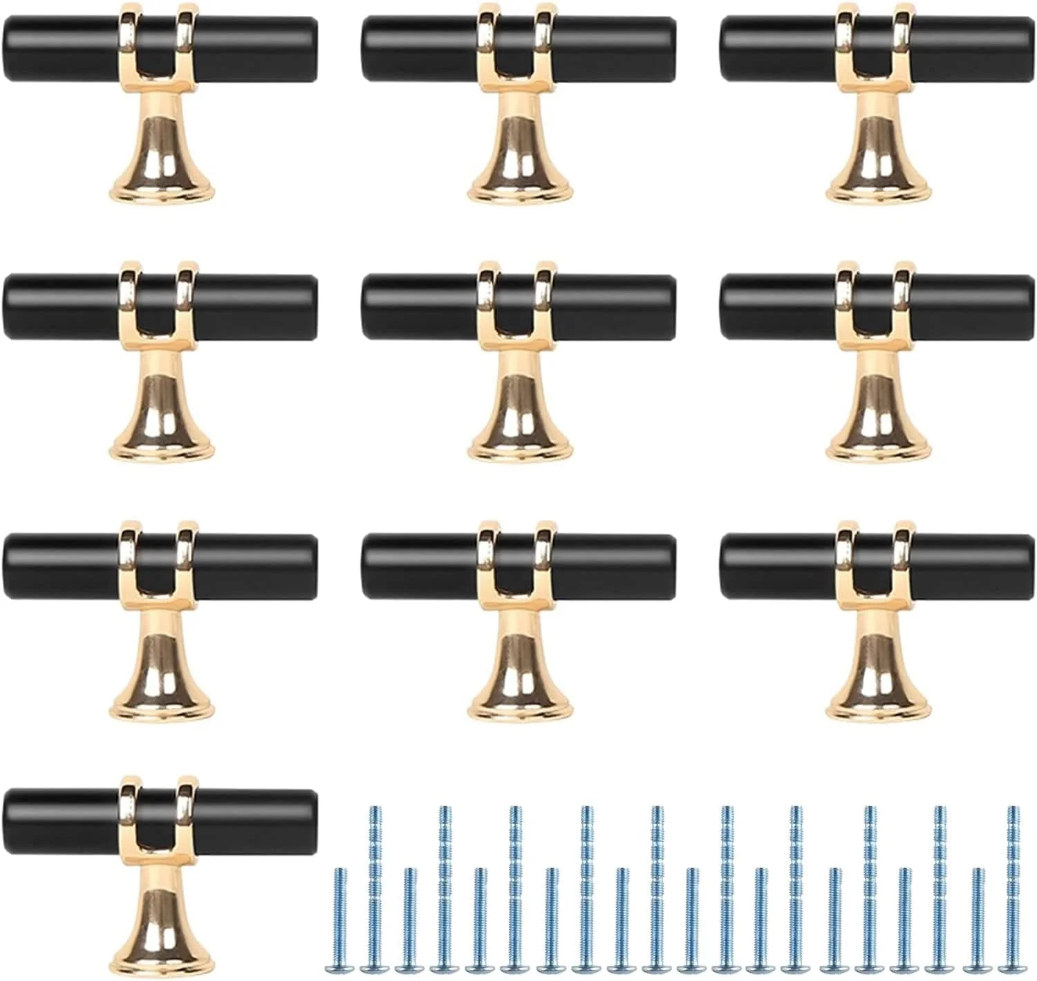 دستگیره کابینت مشکی KASTWAVE، بسته 10 عددی دستگیره کابینت آشپزخانه مشکی دستگیره کمد دستگیره کشو تک سوراخ دستگیره میله ای T کابینت برای کمد لباس آشپزخانه، پایه آلیاژ روی
