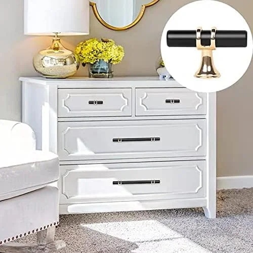 دستگیره کابینت مشکی KASTWAVE، بسته 10 عددی دستگیره کابینت آشپزخانه مشکی دستگیره کمد دستگیره کشو تک سوراخ دستگیره میله ای T کابینت برای کمد لباس آشپزخانه، پایه آلیاژ روی