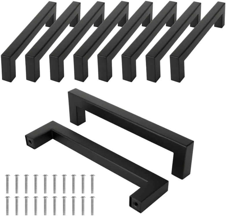 دستگیره کابینت مدرن، طول 140 میلی متر / 5.5 اینچ، مشکی مات، مجموعه 10 عددی به همراه پیچ های نصب