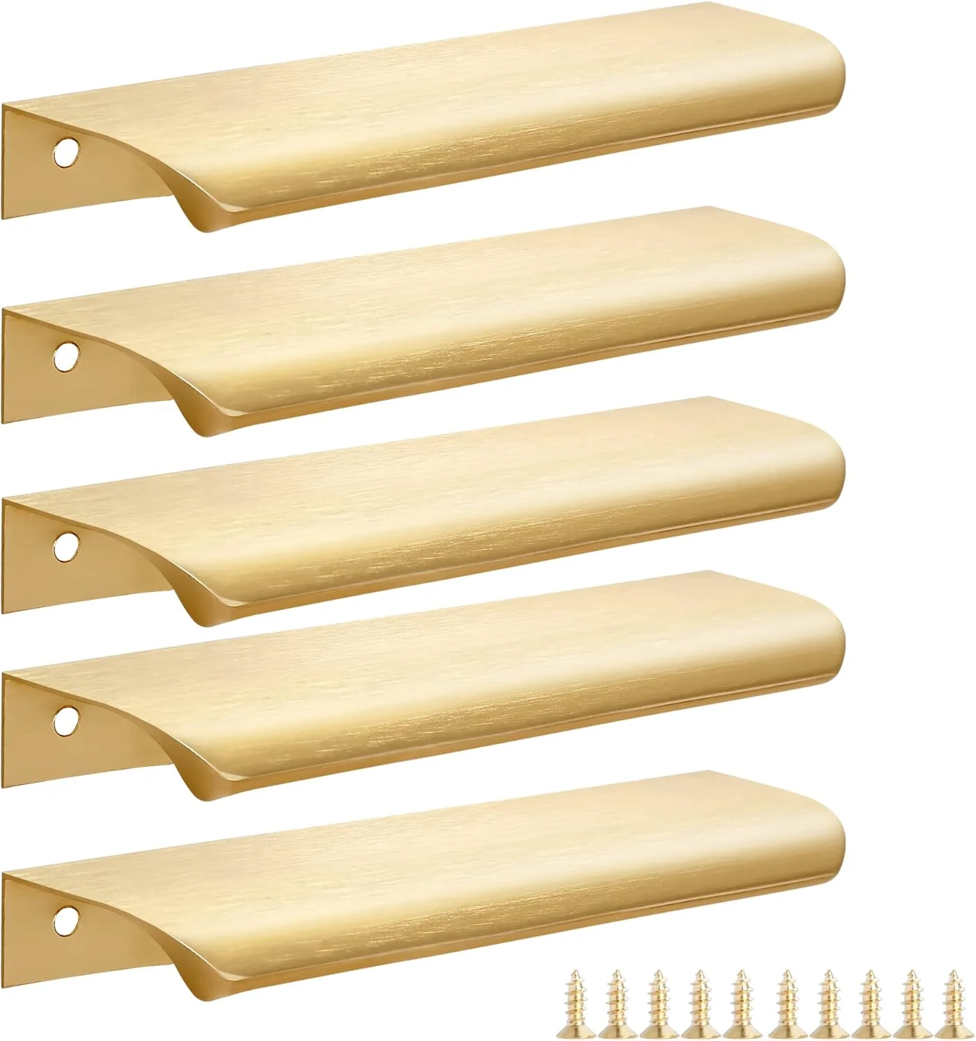 دستگیره مخفی لبه ای کابینت Malimali، بسته 5 عددی، طلایی، 15 سانتیمتری، دستگیره کشو، دستگیره کابینت آشپزخانه، آلومینیومی مدرن، دستگیره مخفی زبانه ای برای درب کمد، برنجی خش دار