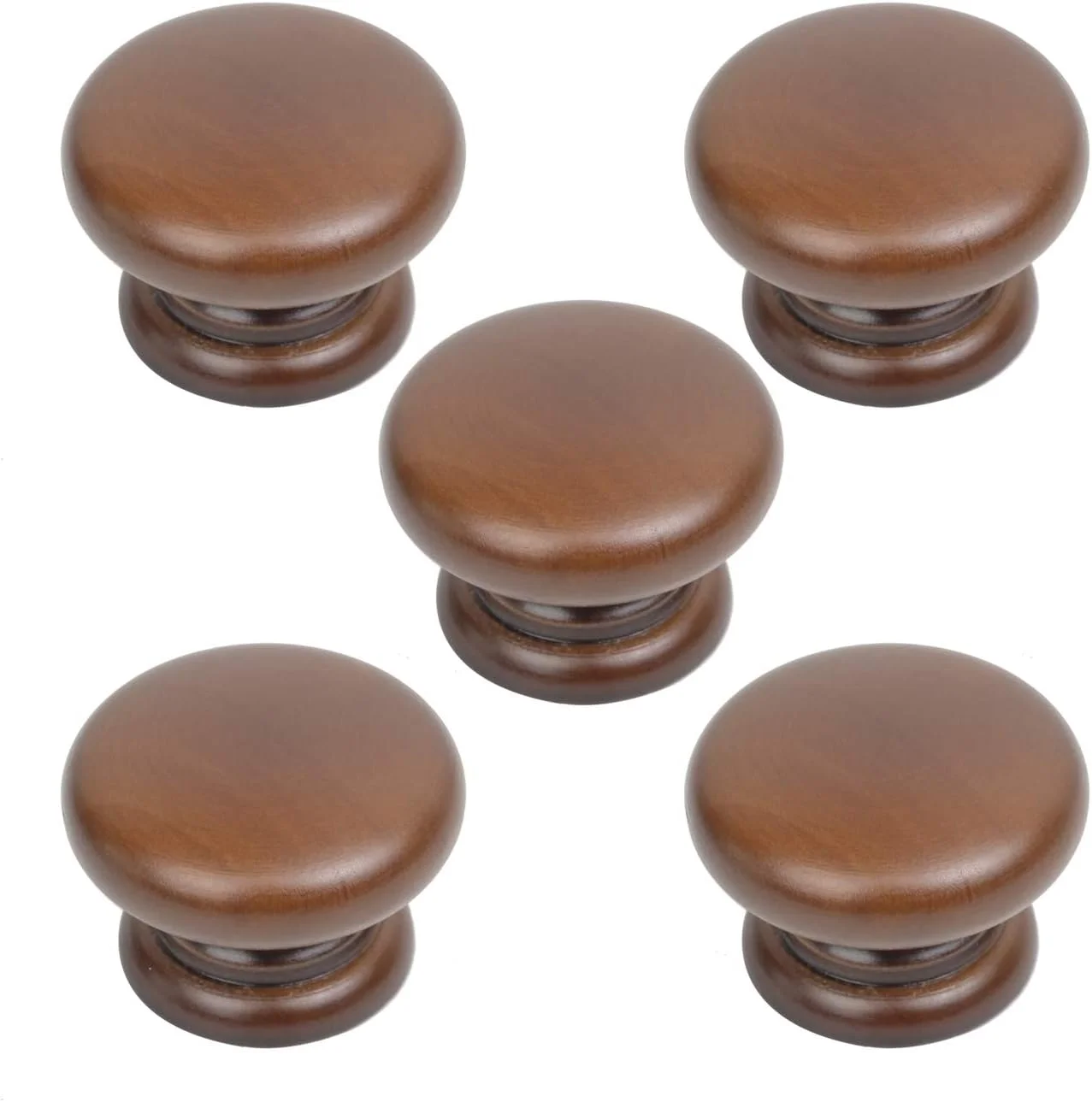 مجموعه 5 عددی دستگیره های چوبی گرد Mysummer با روکش گردویی، دستگیره های کشو کابینت آشپزخانه، سخت افزار مناسب برای کابینت آشپزخانه، مبلمان، کمد، کمد لباس، دستگیره های کشو، اندازه 33x25 میلی متر