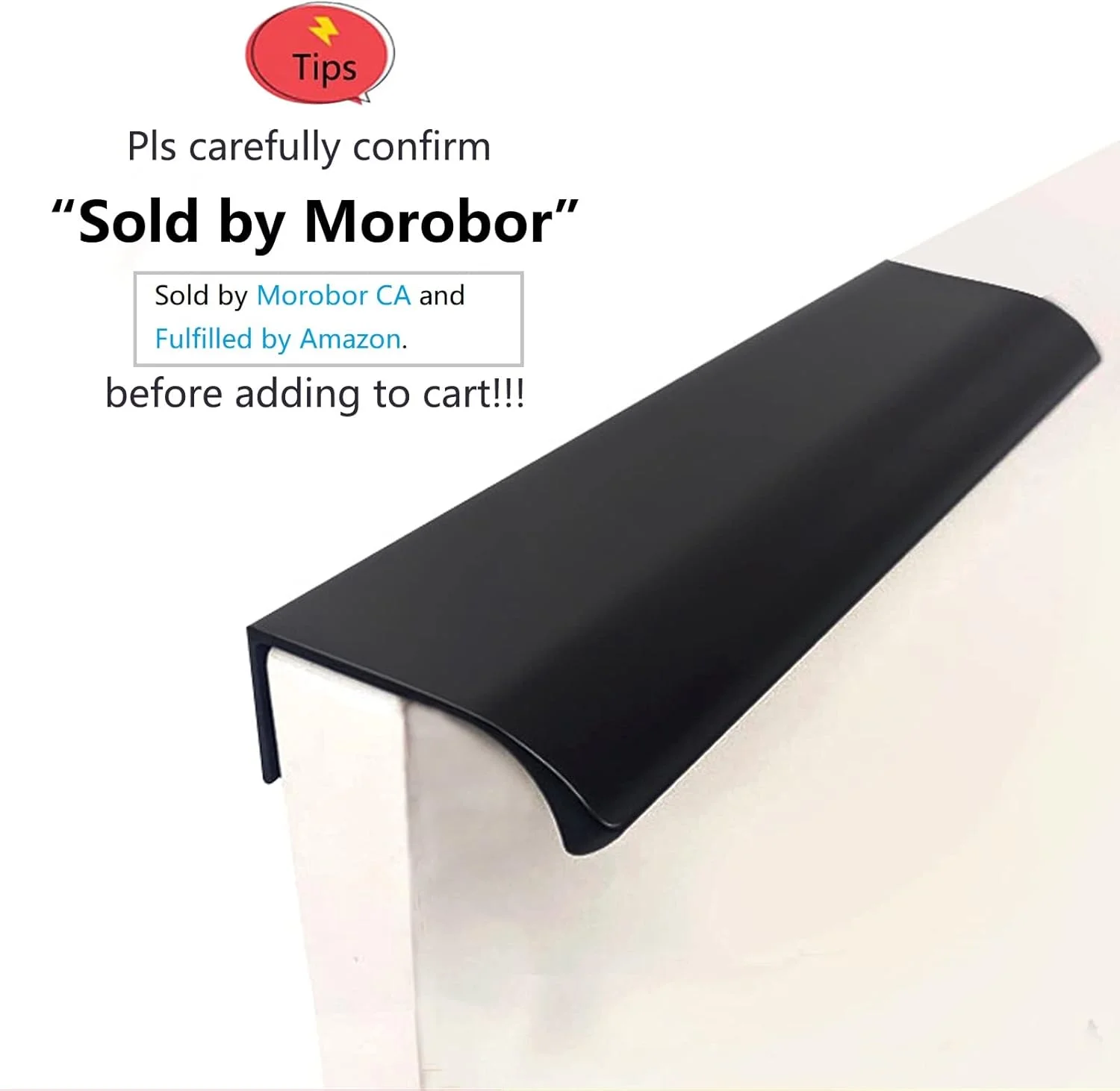 دستگیره لبه ای مدرن کابینت و کشو MOROBOR، بسته 8 عددی، 80 میلی متر، مشکی