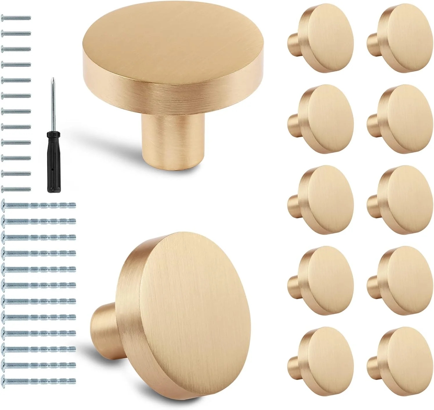 دستگیره های کشو برنجی برس خورده Masendelk، 12 عدد دستگیره کابینت آشپزخانه، دستگیره های مدرن کمد، دستگیره های گرد تزئینی مبلمان برای کابینت ها، کمد و کشو