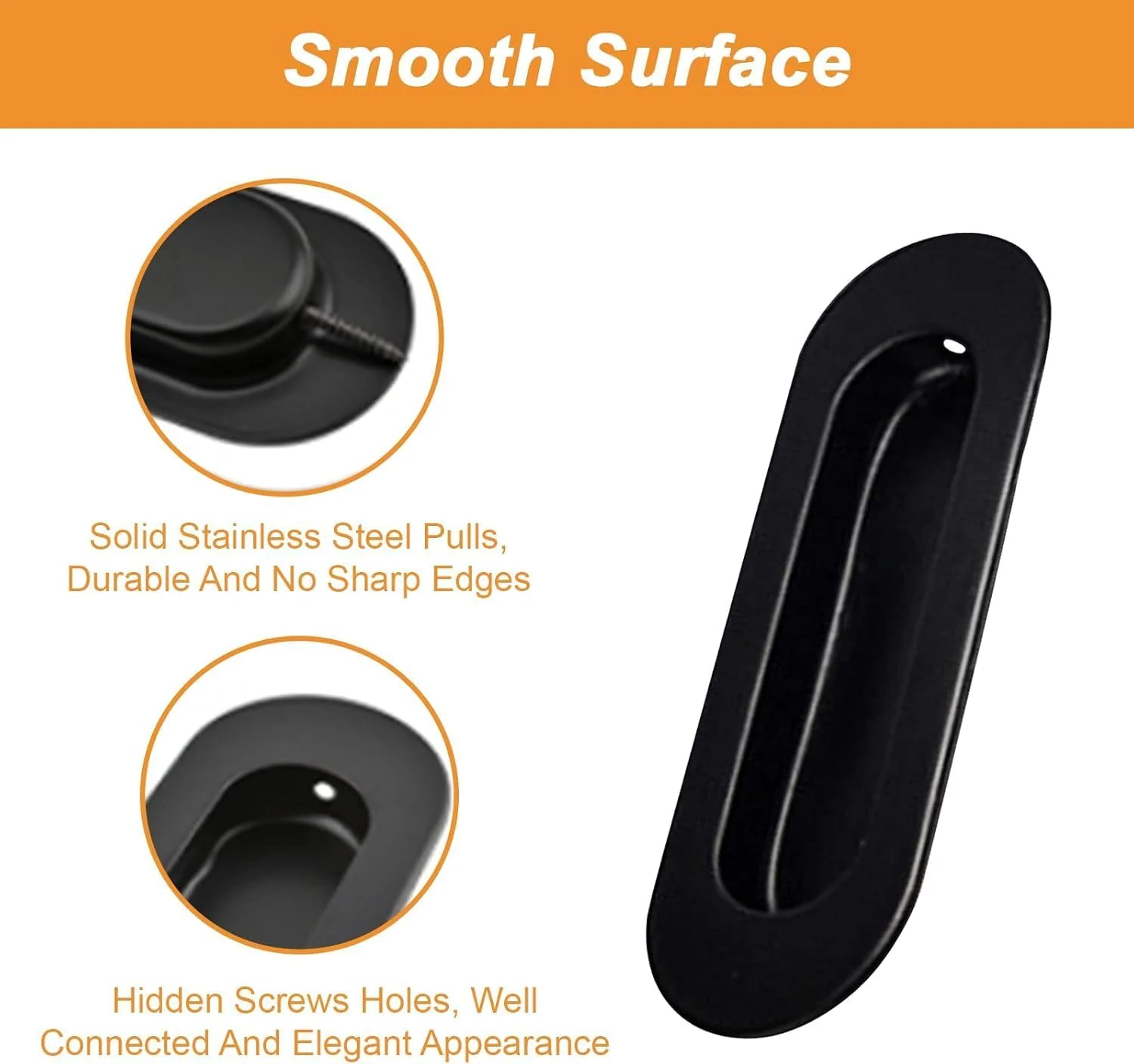 دستگیره کابینت MOROBOR، 2 عدد دستگیره کشویی توکار بیضی شکل استیل ضد زنگ مشکی با سوراخ جانبی برای کشو، کمد و جالباسی