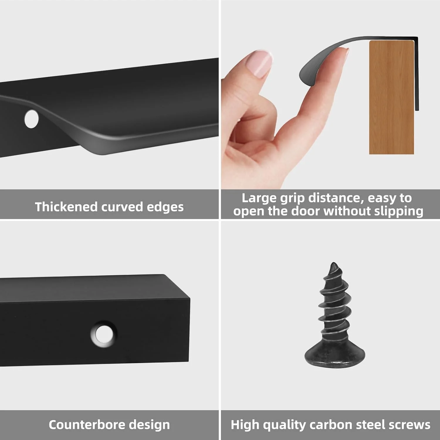 دستگیره مخفی لبه ای کابینت Malimali بسته 10 عددی، مشکی، طول 30 سانتیمتر، دستگیره کشو، دستگیره کابینت آشپزخانه، آلومینیوم مدرن، دستگیره مخفی برای درب کمد، مشکی مات