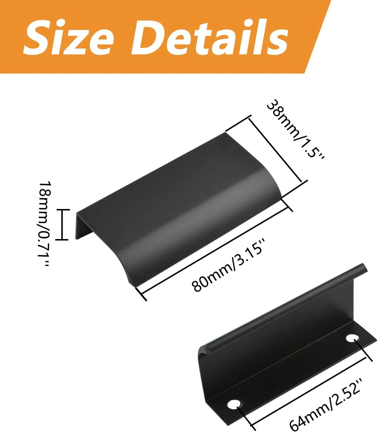 دستگیره لبه ای مدرن کابینت و کشو MOROBOR، بسته 8 عددی، 80 میلی متر، مشکی