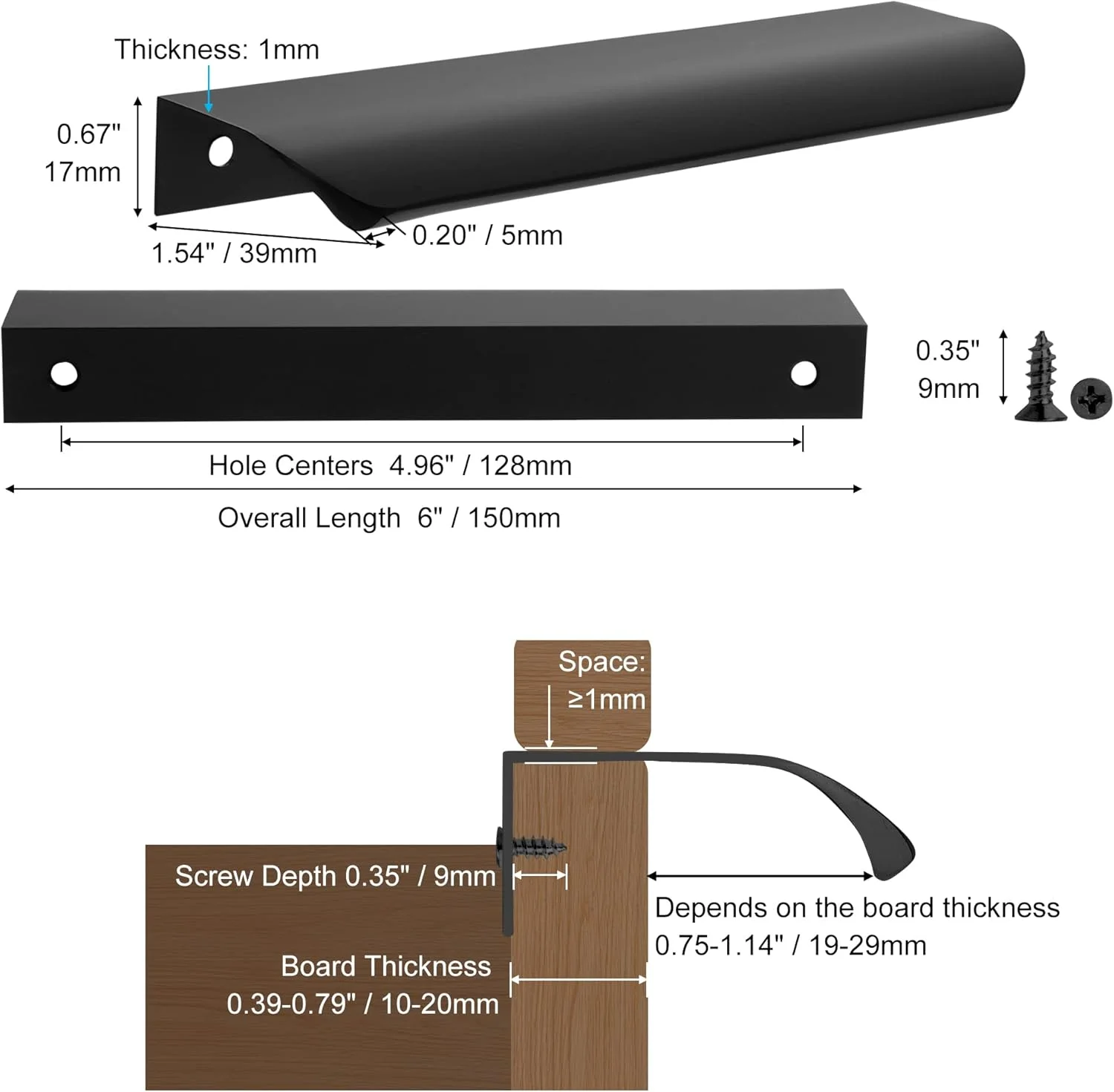 دستگیره مخفی لبه مشکی کابینت مالی مالی، بسته 10 عددی، 6 اینچی، دستگیره کشو، دستگیره آلومینیومی مدرن برای درب کمد، مشکی مات