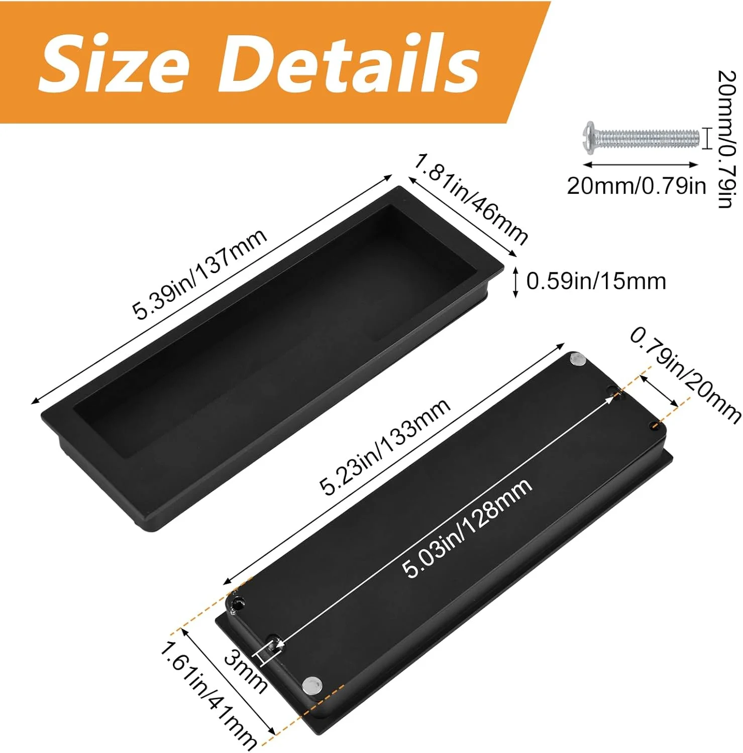 دستگیره های درب انبار آلیاژ روی MOROBOR، 2 عدد دستگیره کابینت مخفی با پیچ های مخفی، دستگیره کشویی ساده مدرن برای کمد کشو انبار کشویی (مشکی مات)