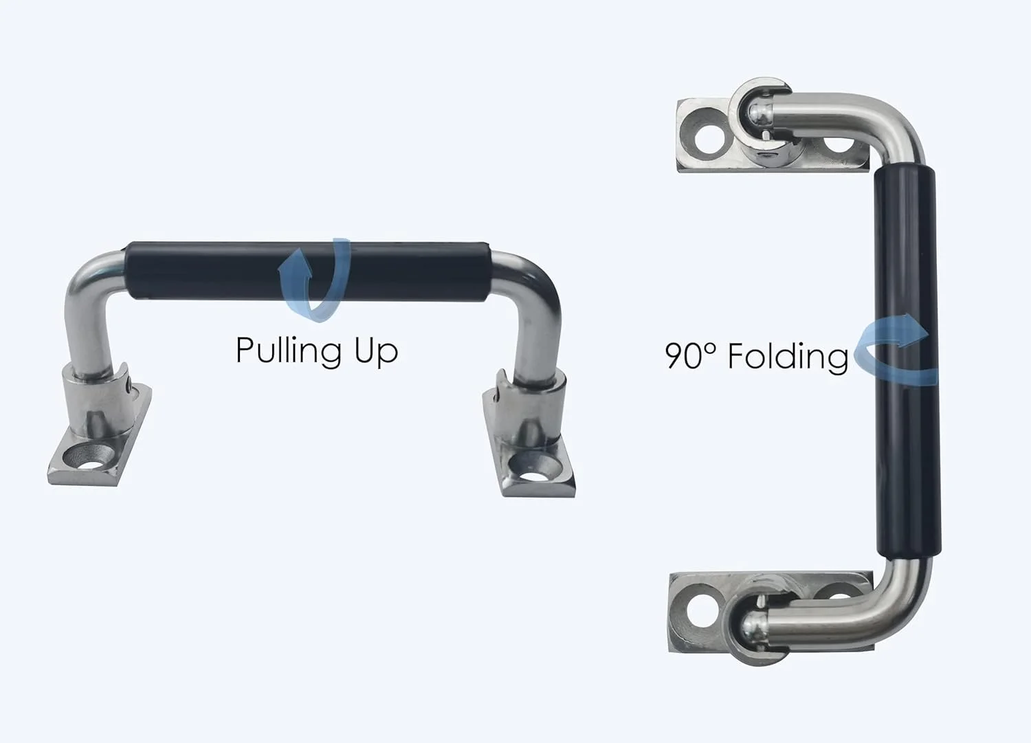 دستگیره تاشو کابینت استیل 304 مدل MAKINGTEC Elegant | مرکز سوراخ 4 اینچی، کشش 90 درجه با روکش لاستیکی | پرداخت براق