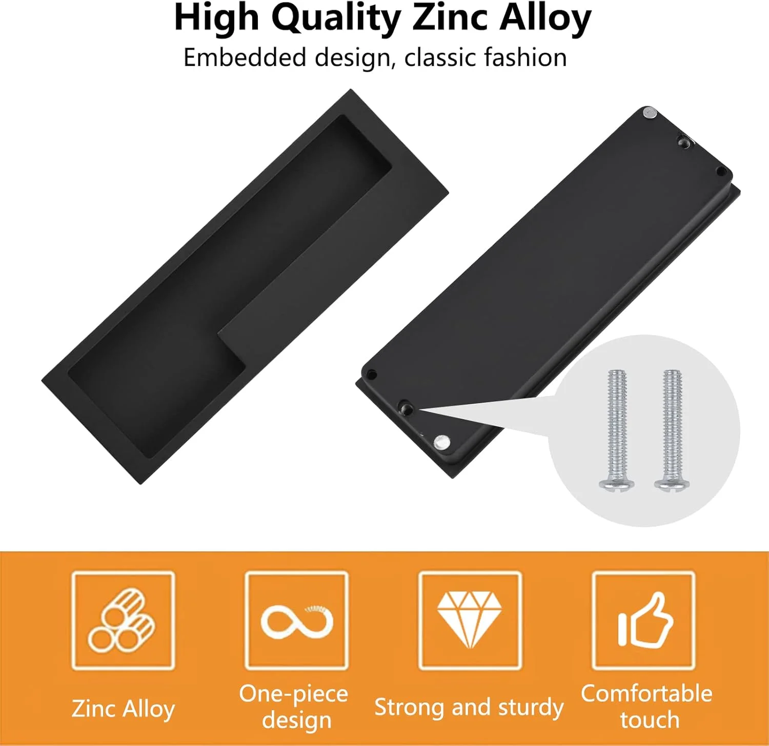 دستگیره های درب انبار آلیاژ روی MOROBOR، 2 عدد دستگیره کابینت مخفی با پیچ های مخفی، دستگیره کشویی ساده مدرن برای کمد کشو انبار کشویی (مشکی مات)