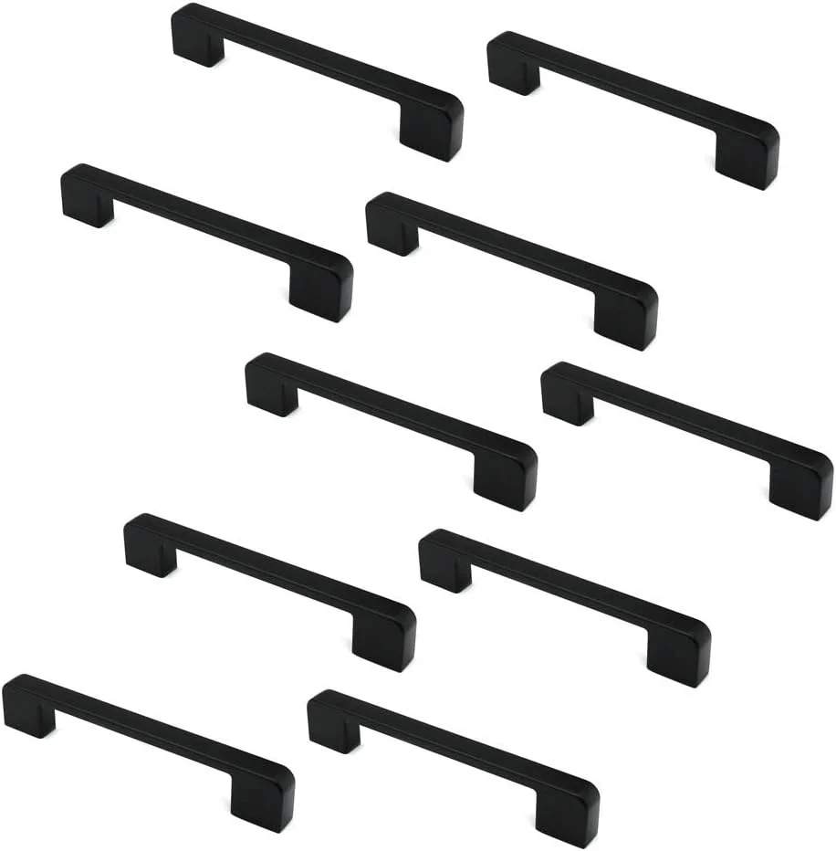 مجموعه 10 عددی دستگیره و کشو کابینت مشکی مات NUZAMAS، دستگیره های کشو مبلمان، آلیاژ روی، طول 137 میلی متر، دستگیره های میله ای کمد کابینت آشپزخانه، مرکز به مرکز 128 میلی متر