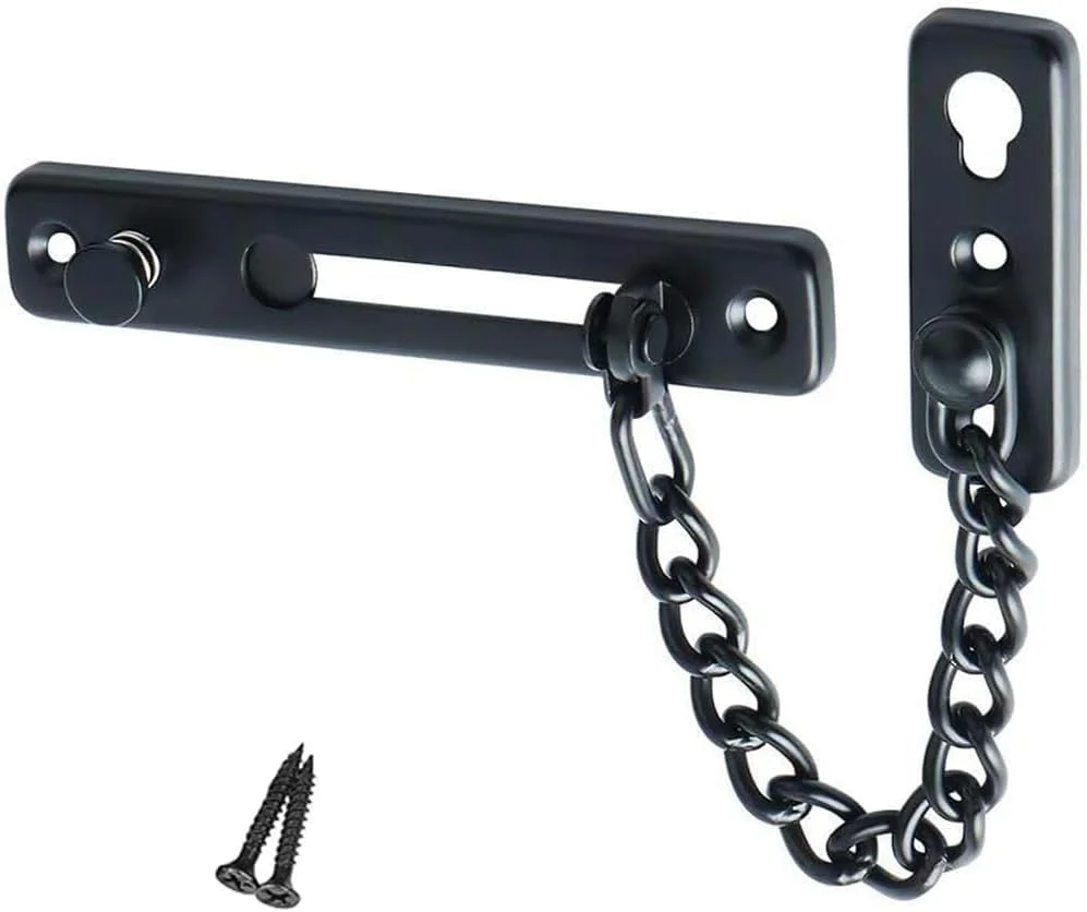 قفل زنجیری درب YARDHOBI، محافظ درب استیل ضد زنگ، قفل زنجیری درب با فنر ایمنی ضد سرقت، قفل زنجیری برای داخل درب و قفل اضافی درب ورودی، نصب آسان (مشکی مات)