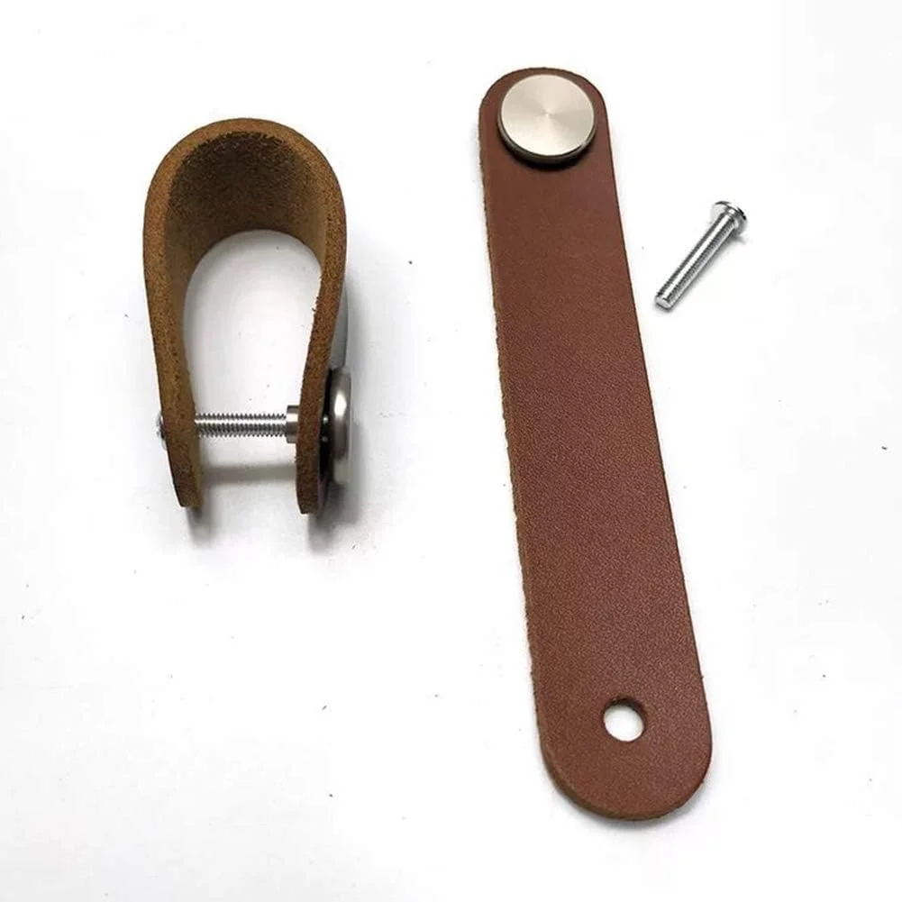 ست 6 عددی دستگیره چرمی درب مبلمان، دستگیره کششی به سبک مدرن اروپایی برای درها، کابینت ها، کمدهای لباس و چمدان (کوچک، قهوه ای)