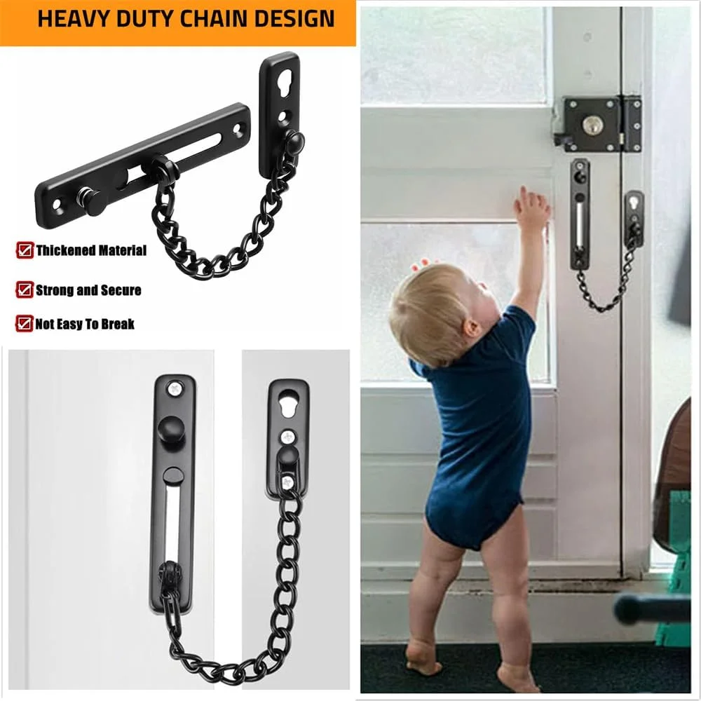 قفل زنجیری درب YARDHOBI، محافظ درب استیل ضد زنگ، قفل زنجیری درب با فنر ایمنی ضد سرقت، قفل زنجیری برای داخل درب و قفل اضافی درب ورودی، نصب آسان (مشکی مات)