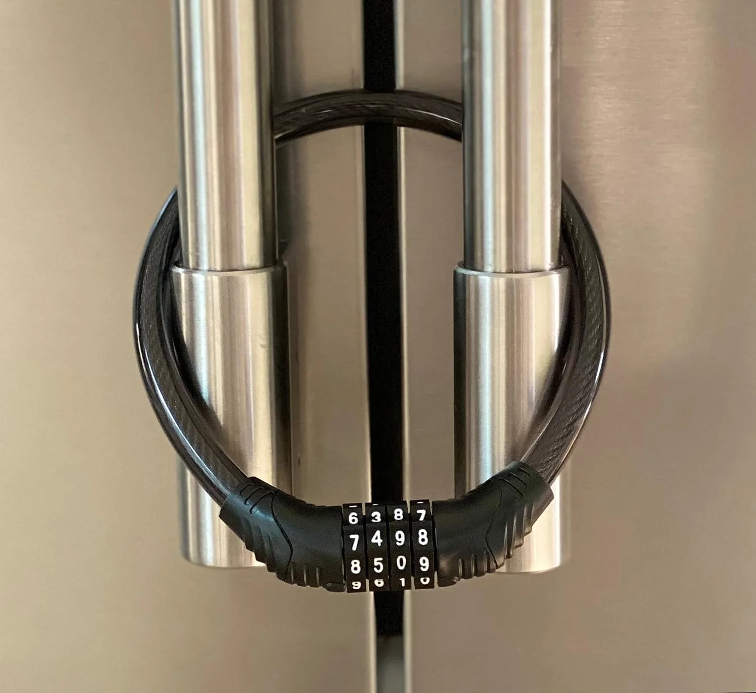 قفل یخچال ALMEKAQUZ، قفل 4 رقمی ارتقا یافته یخچال، قفل کابینت، قفل چند منظوره مستحکم برای درب کابینت، درب فرانسوی، قفل کابلی، کالسکه دوچرخه.