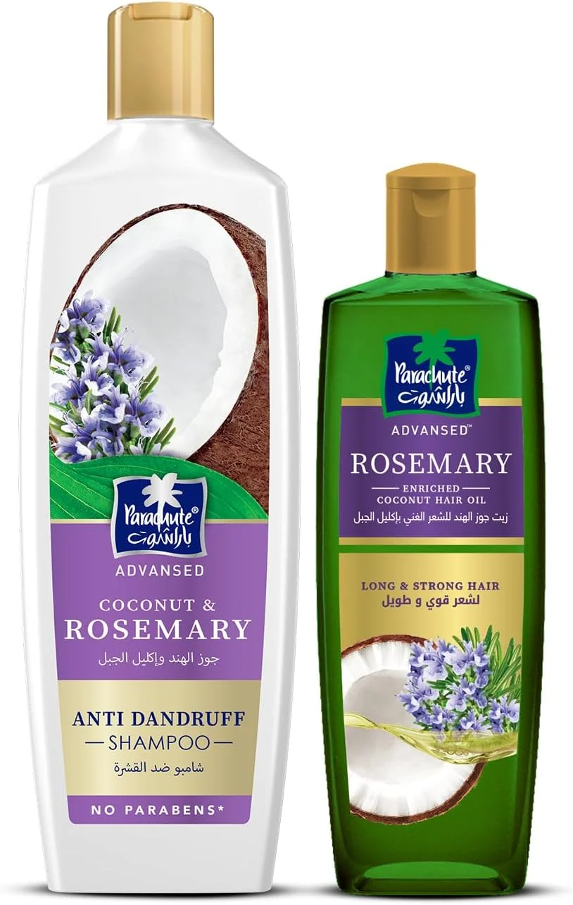 شامپو ضد شوره نارگیل و رزماری پاراشوت ادونسد 600 میلی لیتر + روغن مو نارگیل غنی شده با رزماری پاراشوت ادونسد برای موهای بلندتر و قوی تر 300 میلی لیتر شامپو ضد شوره نارگیل و رزماری پاراشوت ادونسد 600 میلی لیتر + روغن مو نارگیل غنی شده با رزماری پاراشوت ادونسد برای موهای بلندتر و قوی تر 300 میلی لیتر