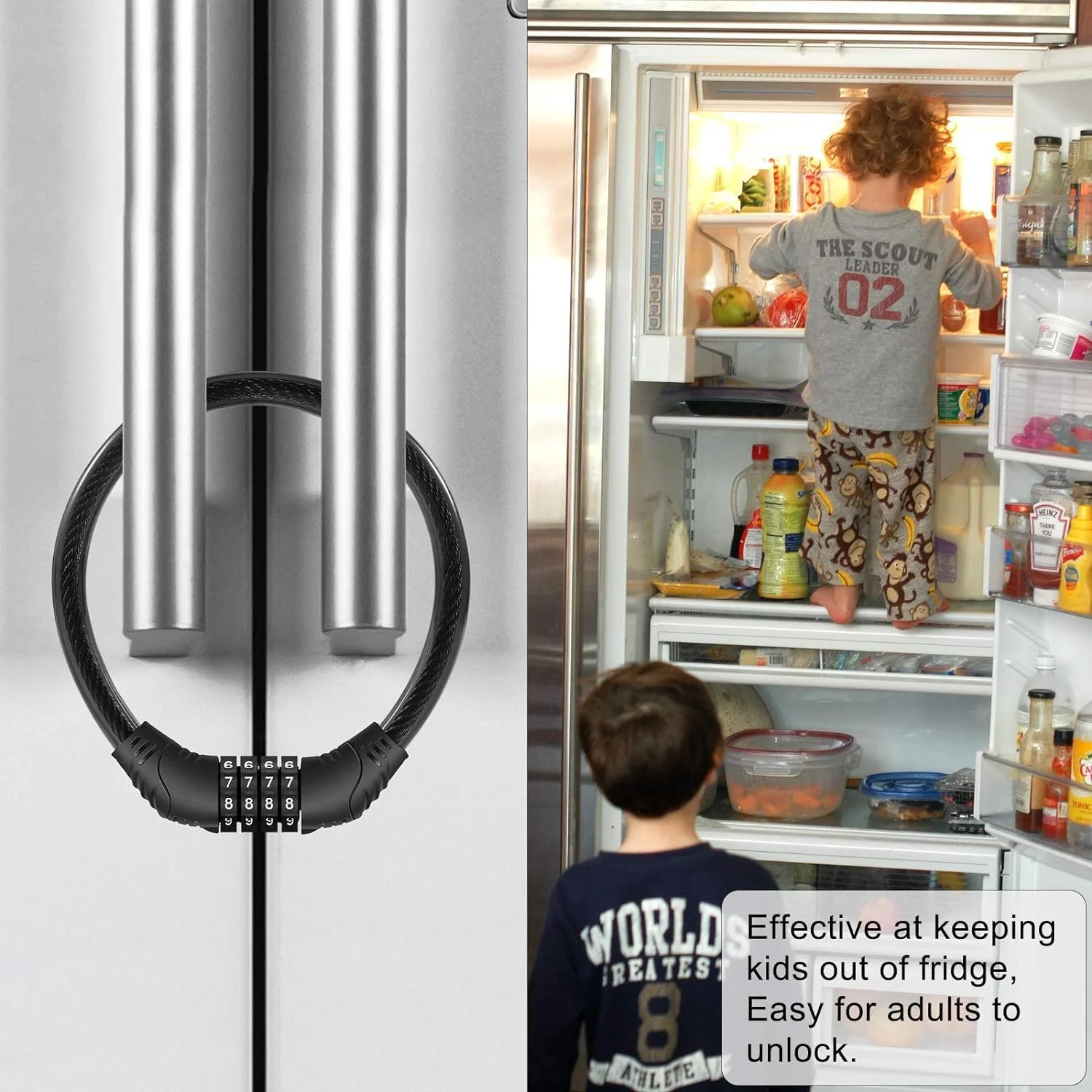 قفل یخچال ALMEKAQUZ، قفل 4 رقمی ارتقا یافته یخچال، قفل کابینت، قفل چند منظوره مستحکم برای درب کابینت، درب فرانسوی، قفل کابلی، کالسکه دوچرخه.