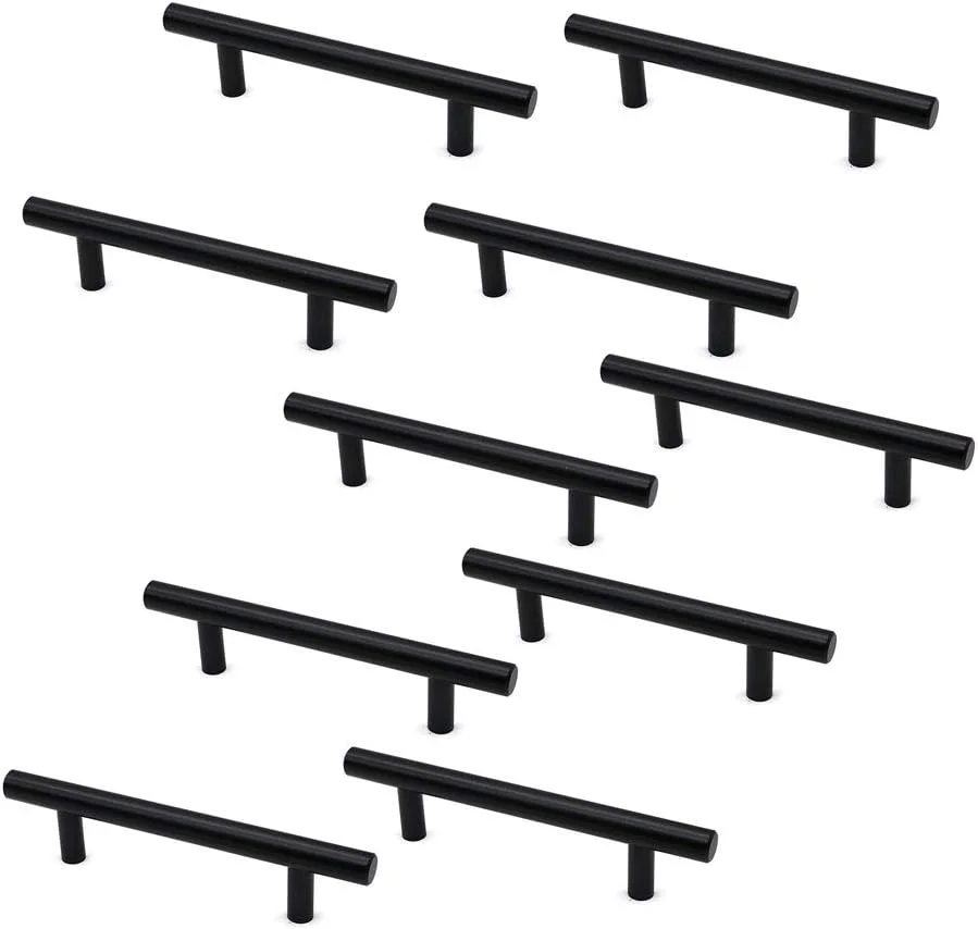 مجموعه 10 عددی دستگیره های T شکل و کشویی مشکی مات NUZAMAS، دستگیره های کشو مبلمان، آلیاژ روی، طول 150 میلی متر، دستگیره های میله ای کمد و کابینت آشپزخانه، فاصله مرکز تا مرکز 96 میلی متر