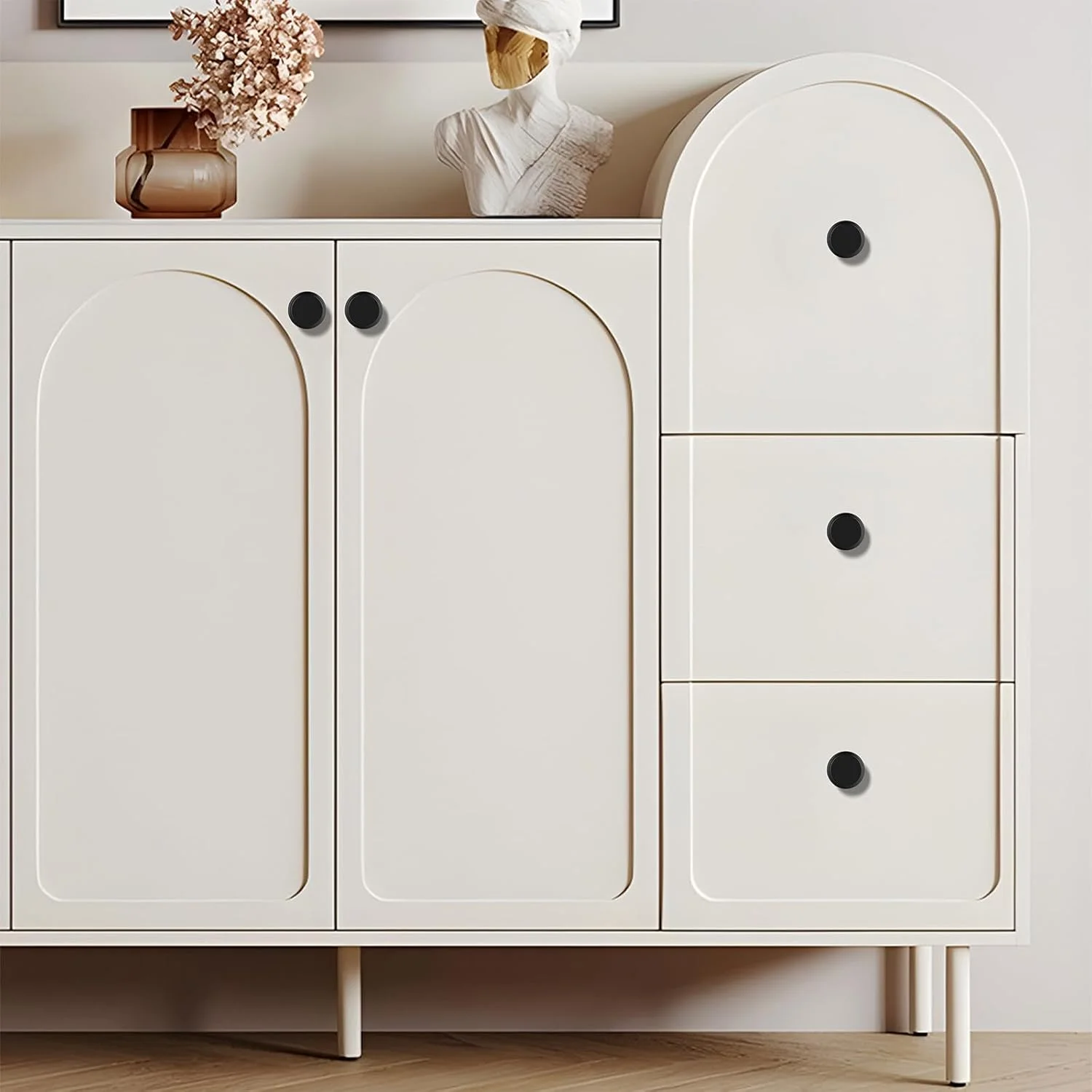 دستگیره کابینت آجدار یاگمن، بسته 5 عددی، مشکی مات، گرد، دستگیره کمد، سخت افزار مدرن کشو، دستگیره مبلمان برای حمام، دستگیره تک سوراخ برای کمد لباس مدل GH-MB-K5