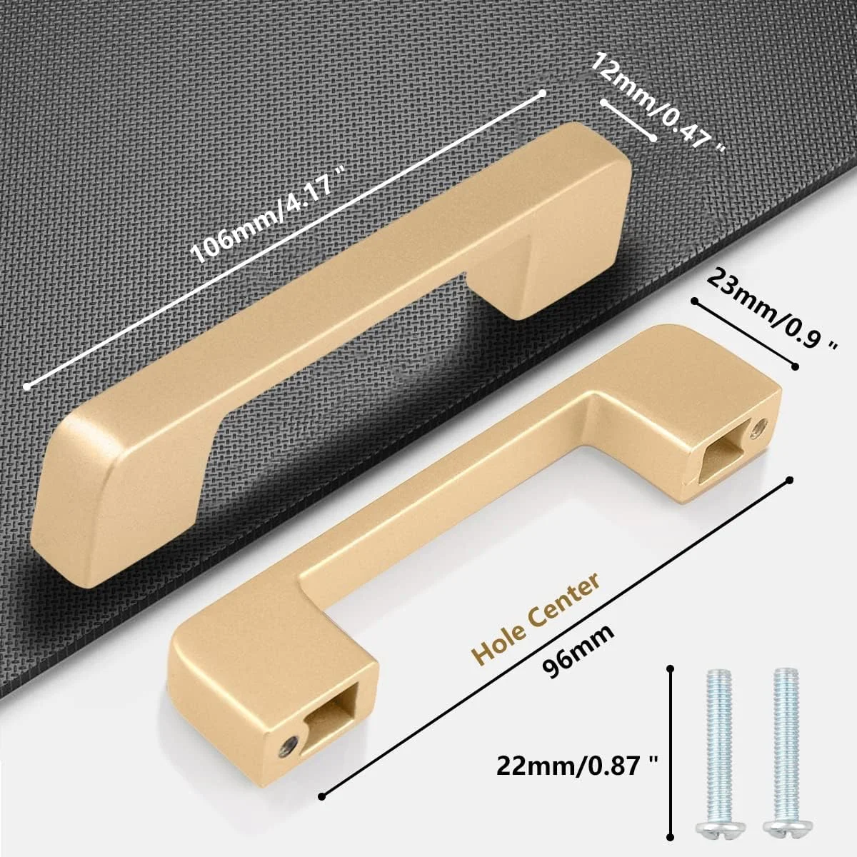 دستگیره کابینت طلایی YODB، 6 عددی، 96 میلی‌متری، دستگیره مدرن طلایی درب، دستگیره آلومینیومی کابینت، کشو، ست دستگیره مربعی مبلمان